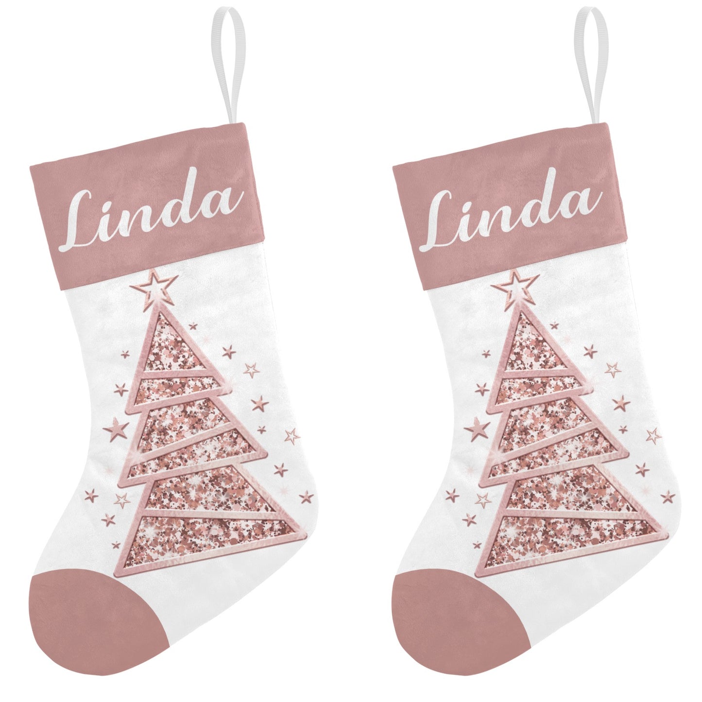 Christmas Tree Rose Gold Christmas Stocking Custom Name Christmas Socks Gift