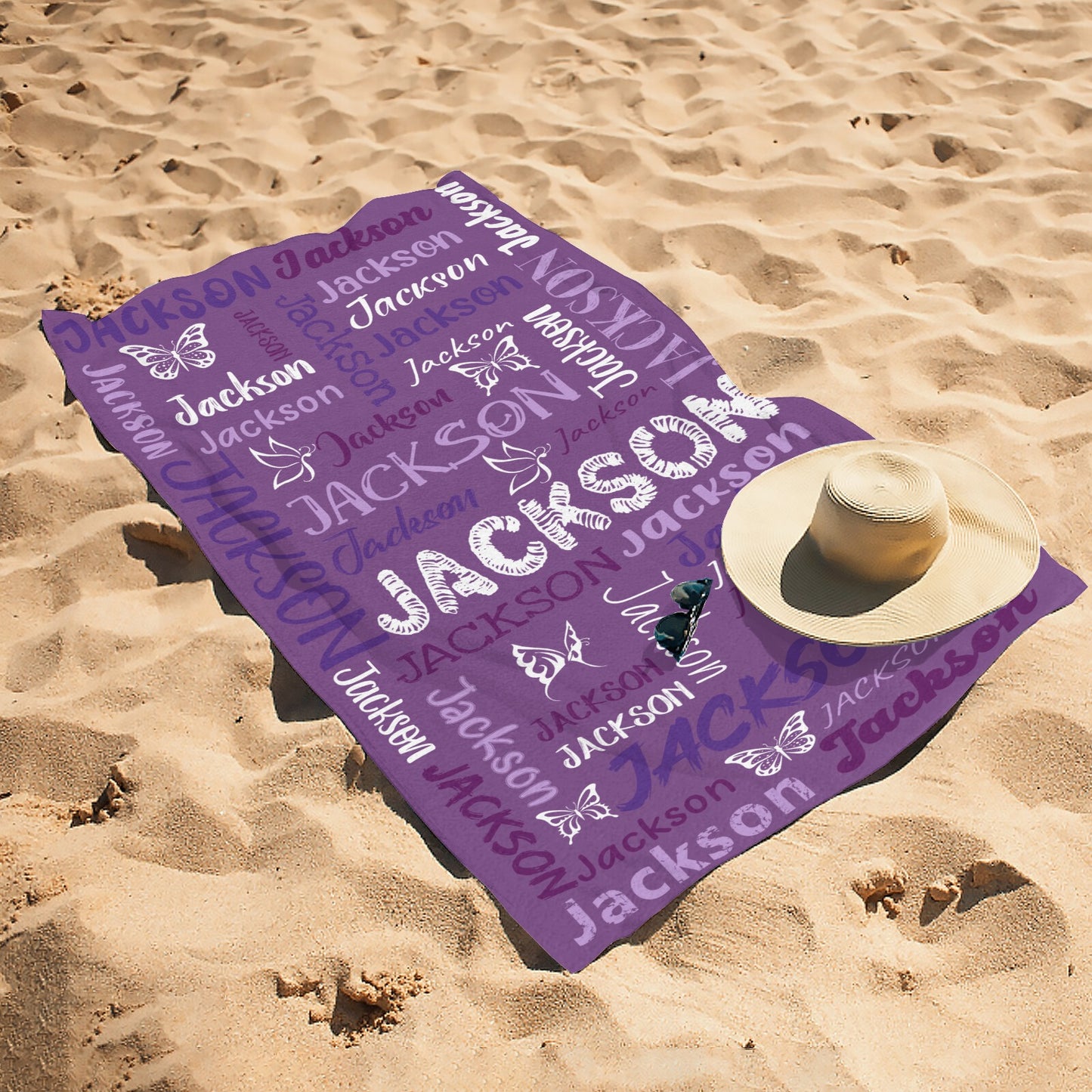 Purple Beach Towel Custom Cotton/Poly Blend Pool Towel - Blue - Personalize with Your Name - Standard Size