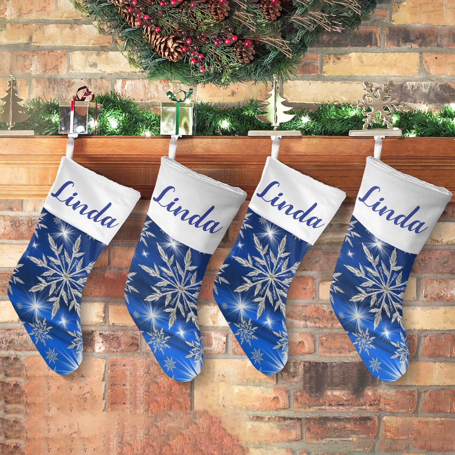 Blue Snowflakes Christmas Stocking Custom Name Christmas Socks Gift