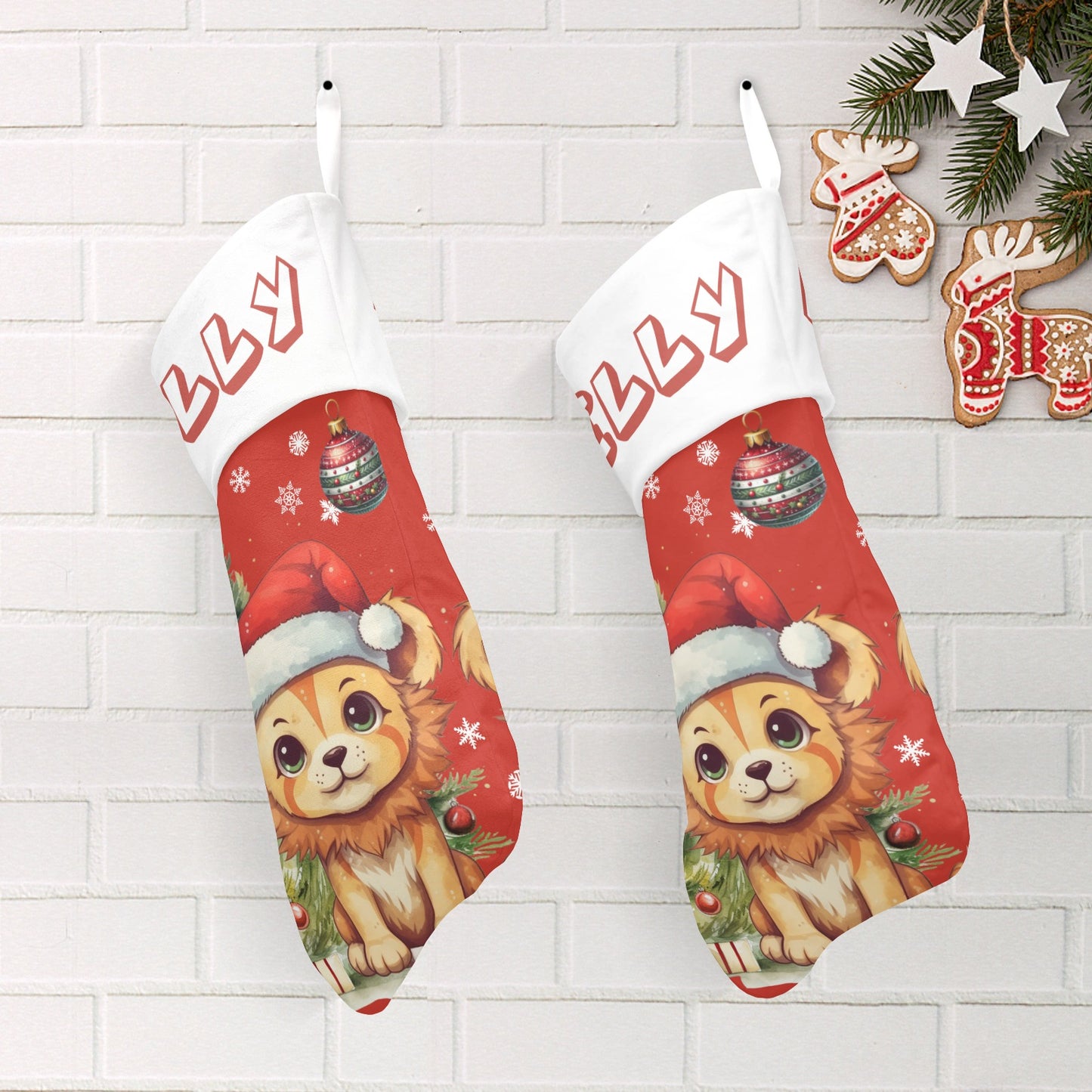 Christmas Lion Christmas Stocking Custom Name Santa Socks Gift