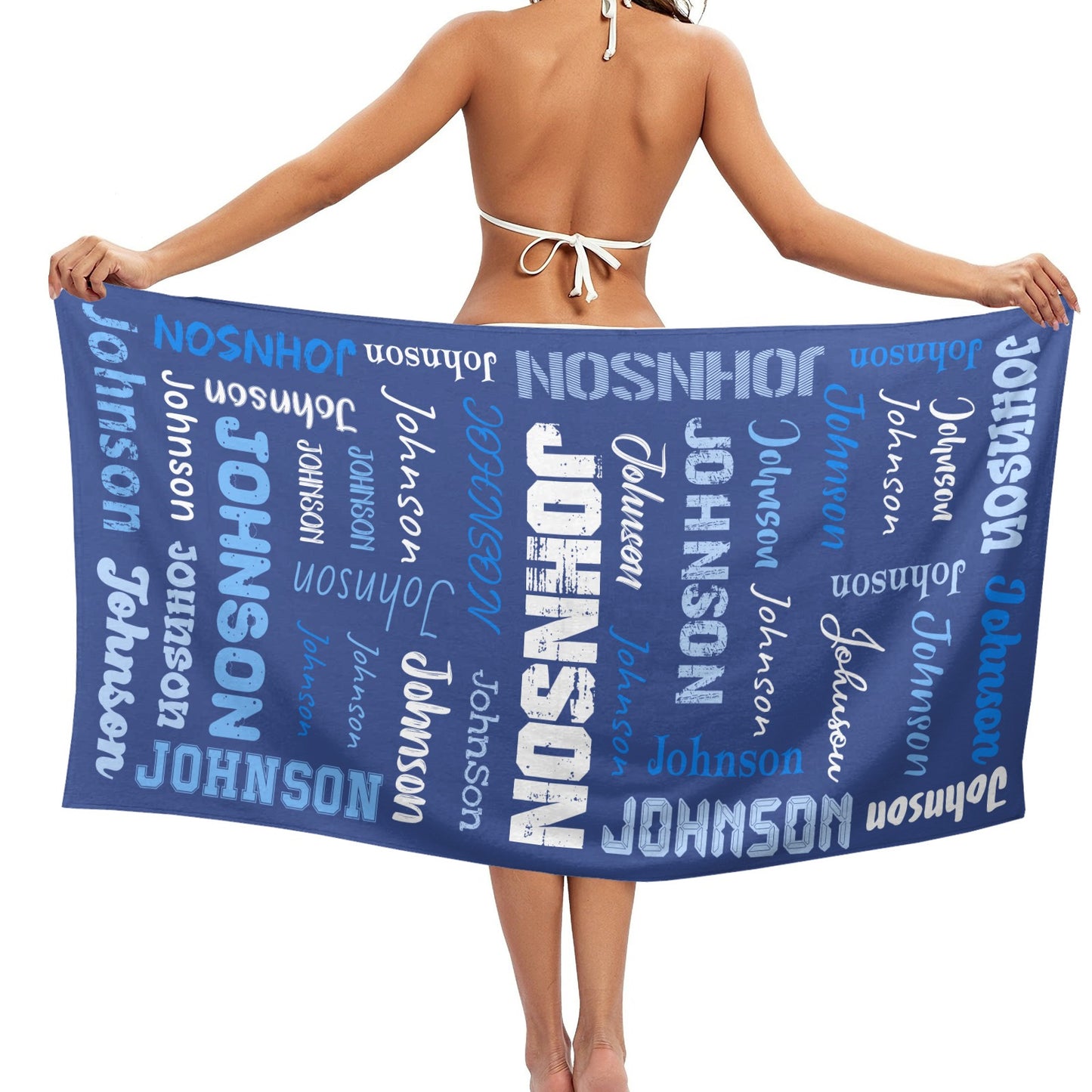 Blue Beach Towel Custom Cotton/Poly Blend Pool Towel - Blue - Personalize with Your Name - Standard Size