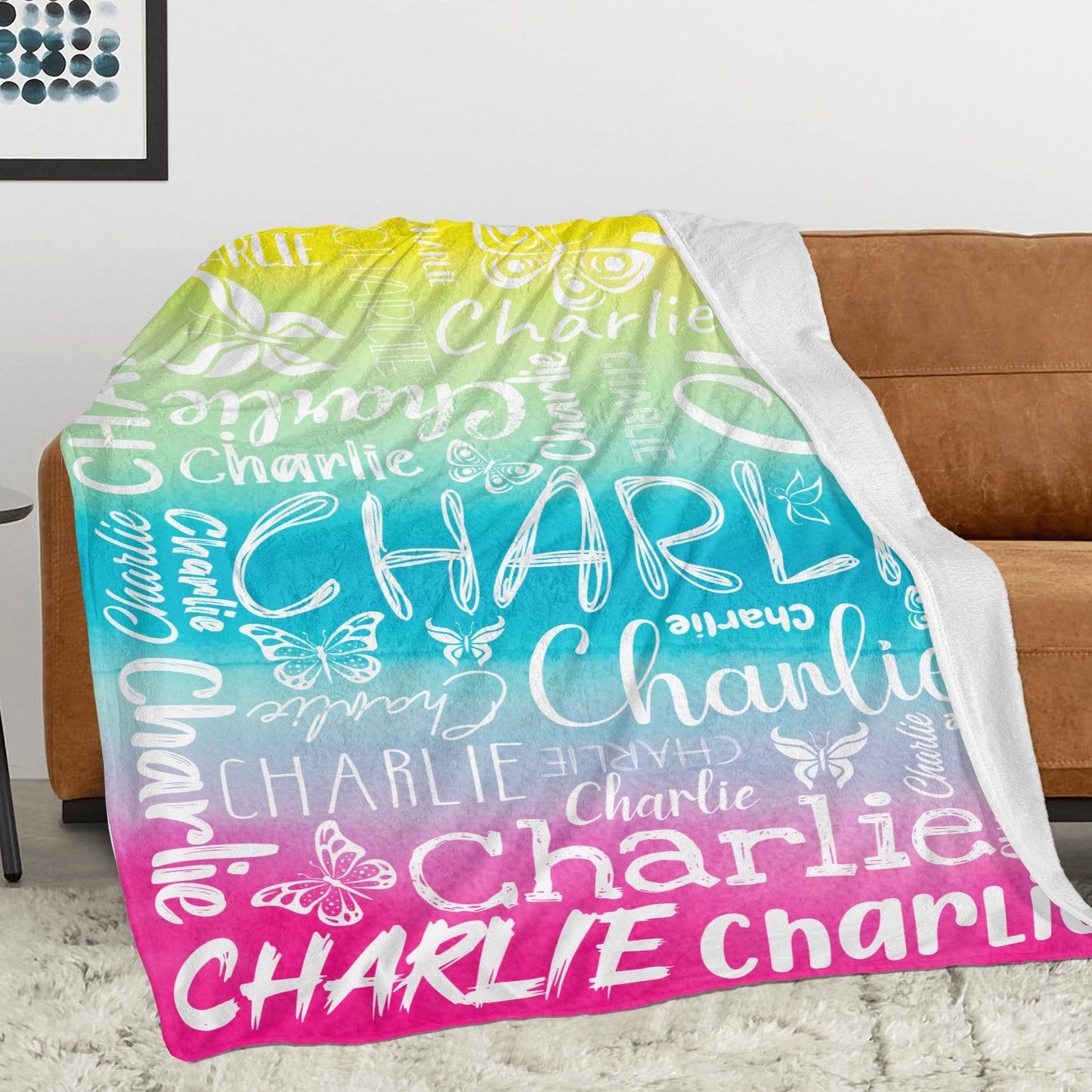 Gradient Color Flannel Blanket Custom Name Blanket Gift for Men Women