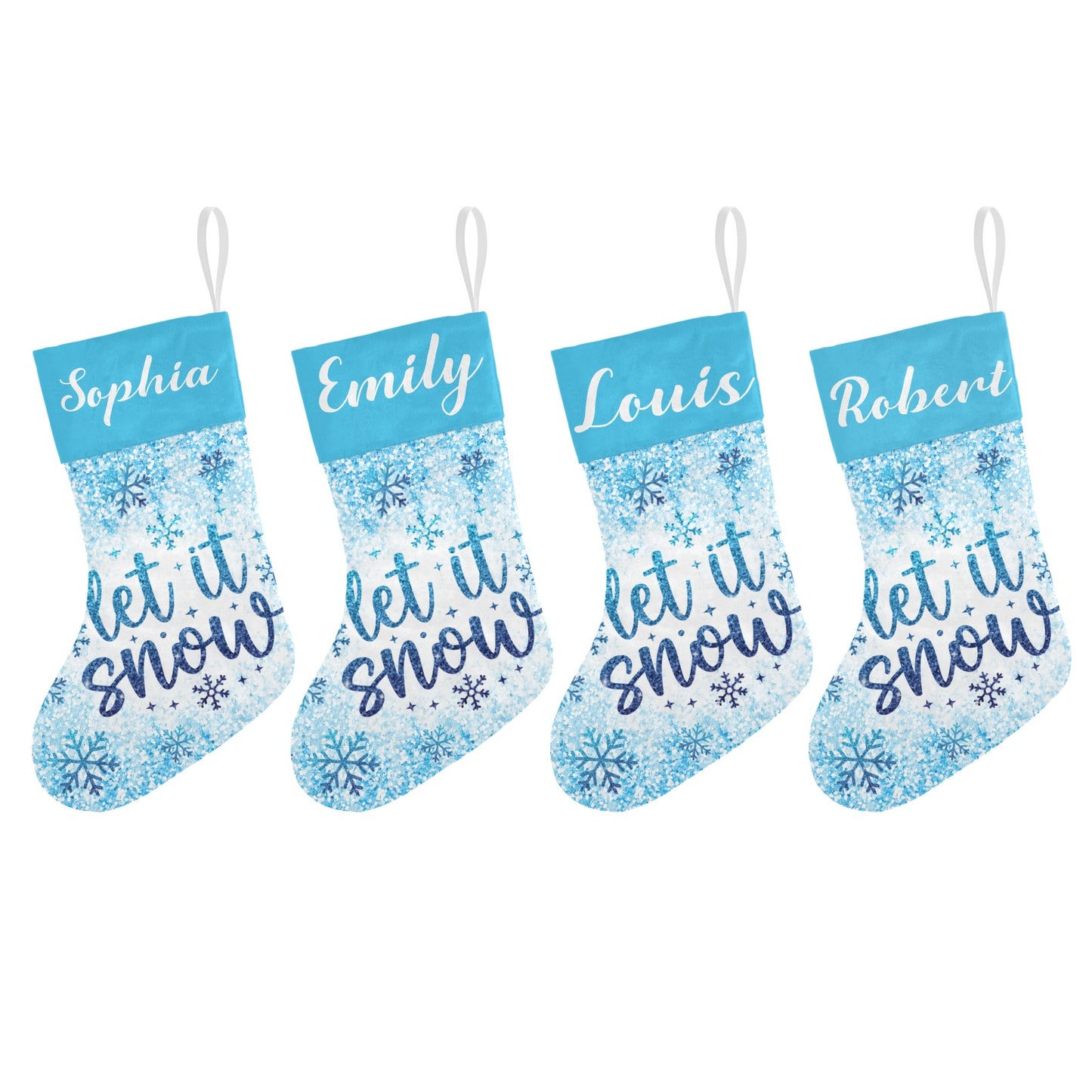 Let It Snow Blue Christmas Stocking Custom Name Christmas Socks Gift