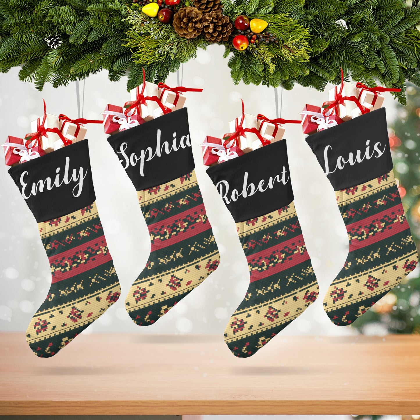 Black Christmas Stocking Custom Name Christmas Socks Gift