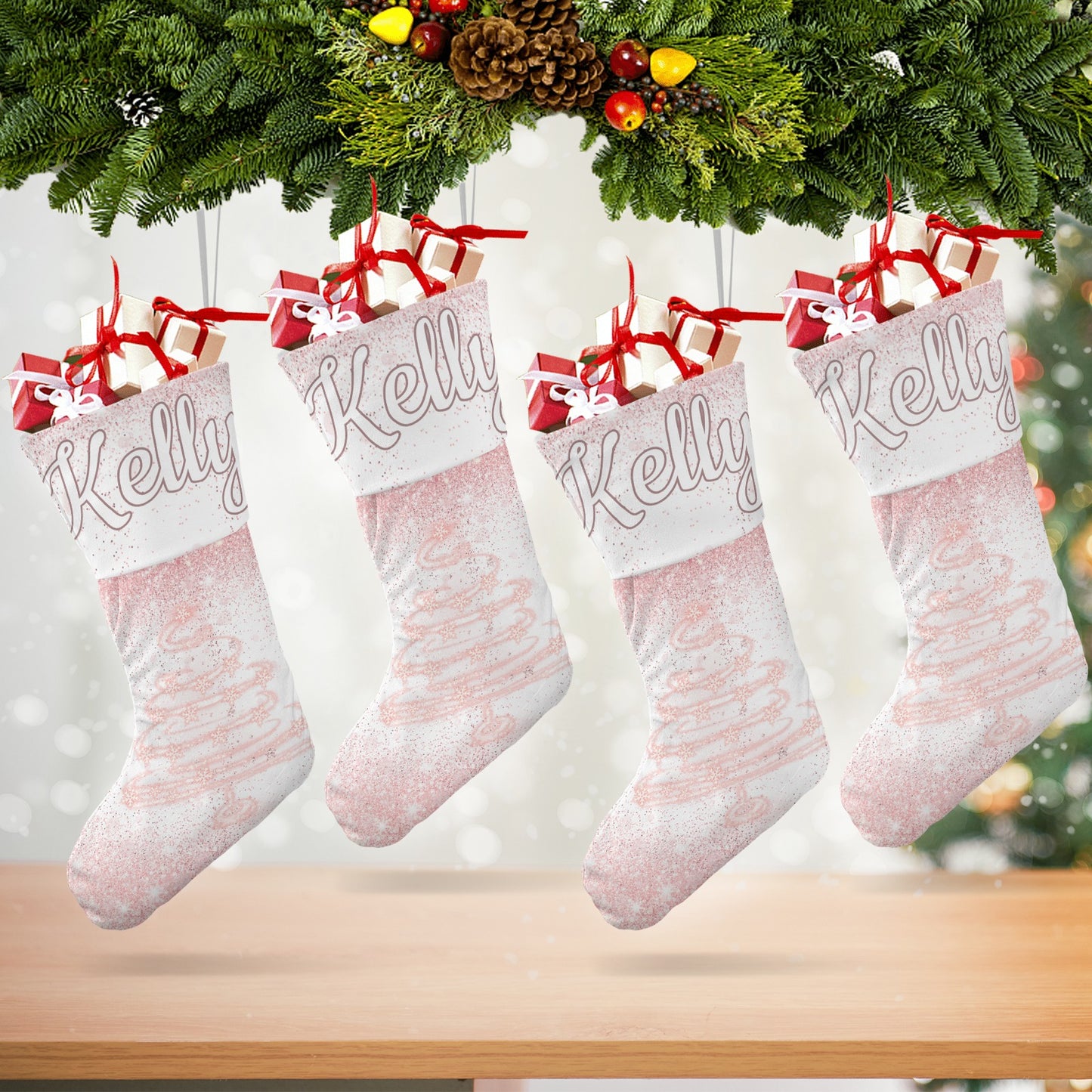 Snowflake Tree Christmas Stocking Custom Name Santa Socks Gift