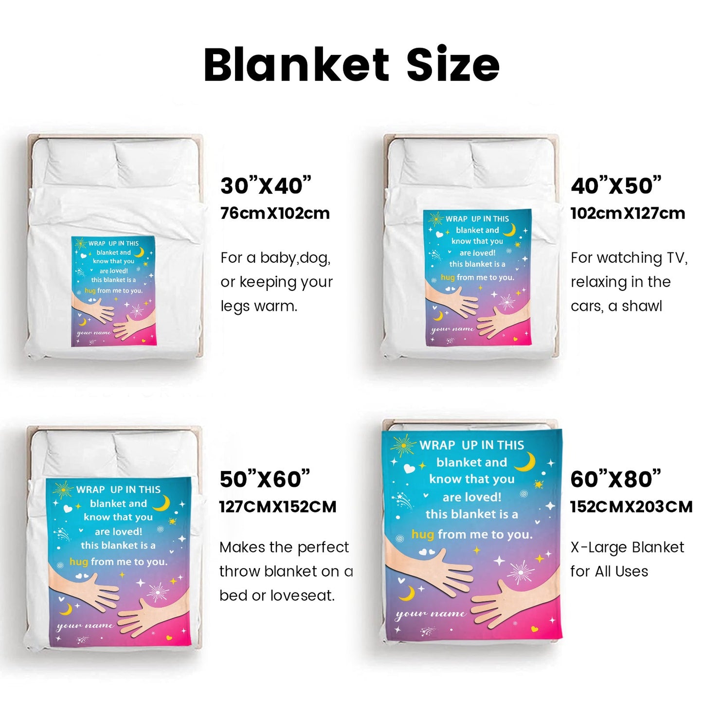 Blue Pink Flannel Blanket Custom Name Blanket Gift for Men Women