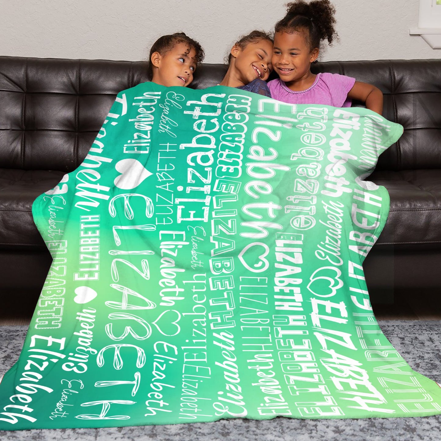 Green Gradient Flannel Blanket Name Blanket Personalized Blanket for Adult Kids Flannel Customize Throw Blanket Custom