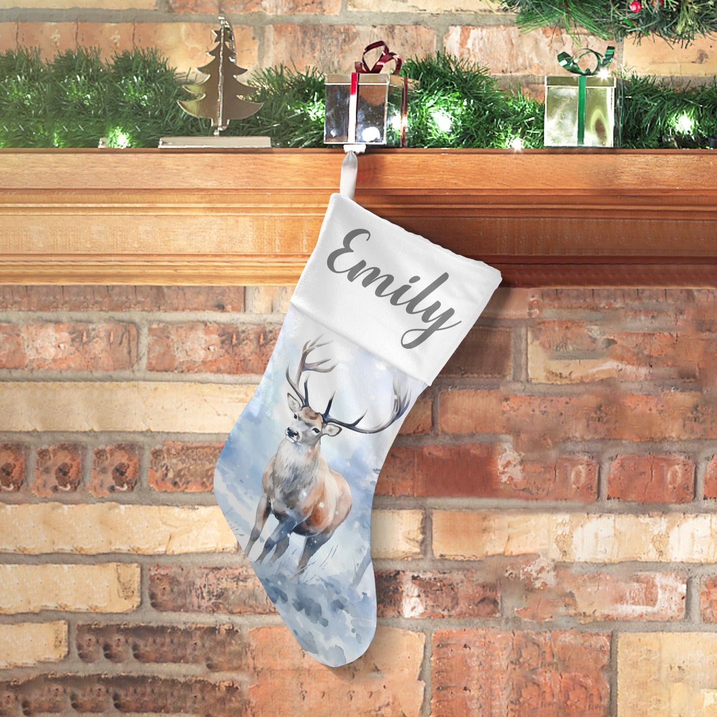 Snowy Deer Christmas Stocking Custom Name Christmas Socks Gift
