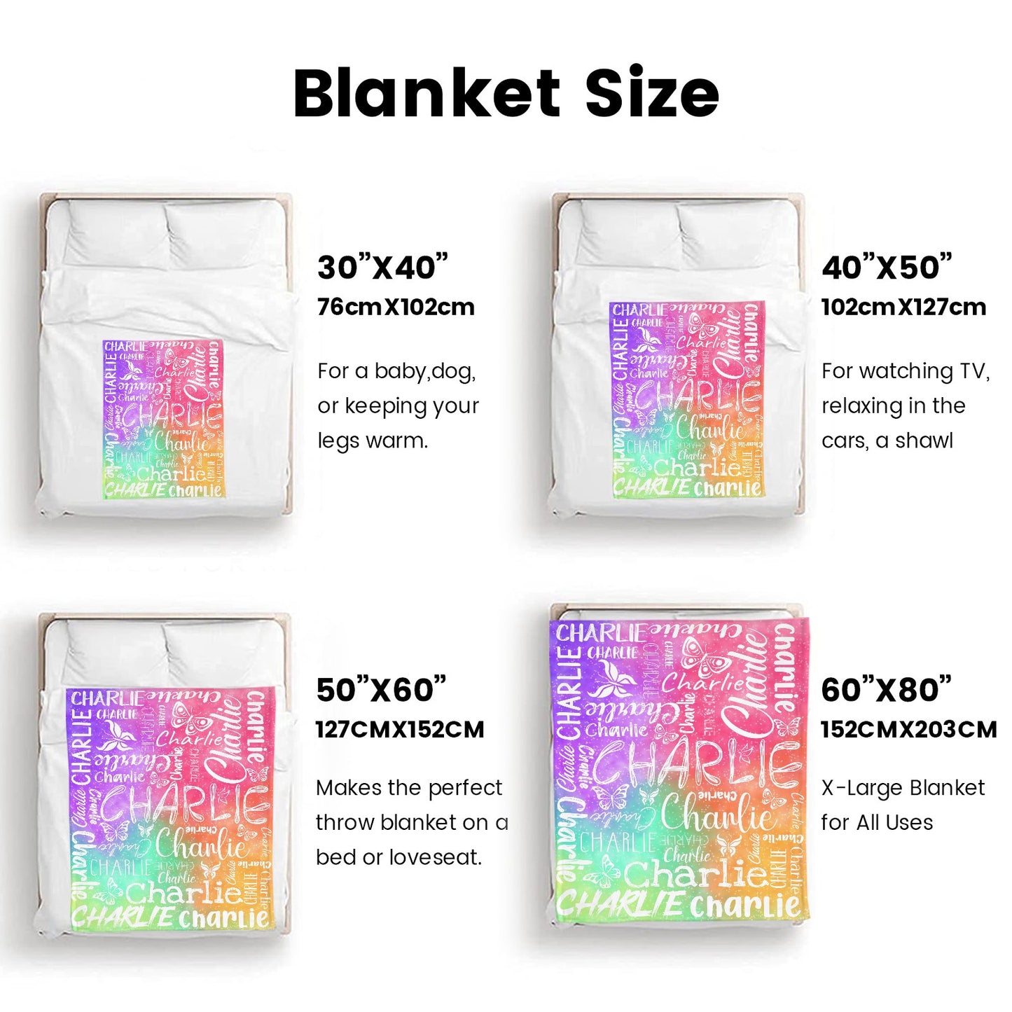 Pink Green Purple Flannel Blanket Custom Name Blanket Gift for Men Women