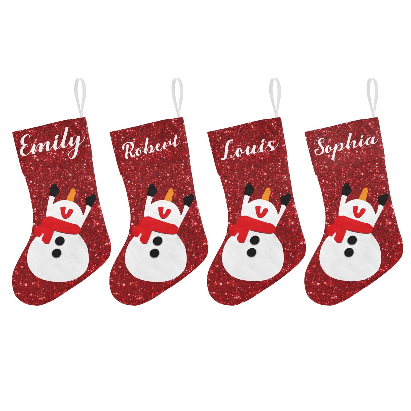 Red Glitter Snowman Christmas Stocking Custom Name Christmas Socks Gift