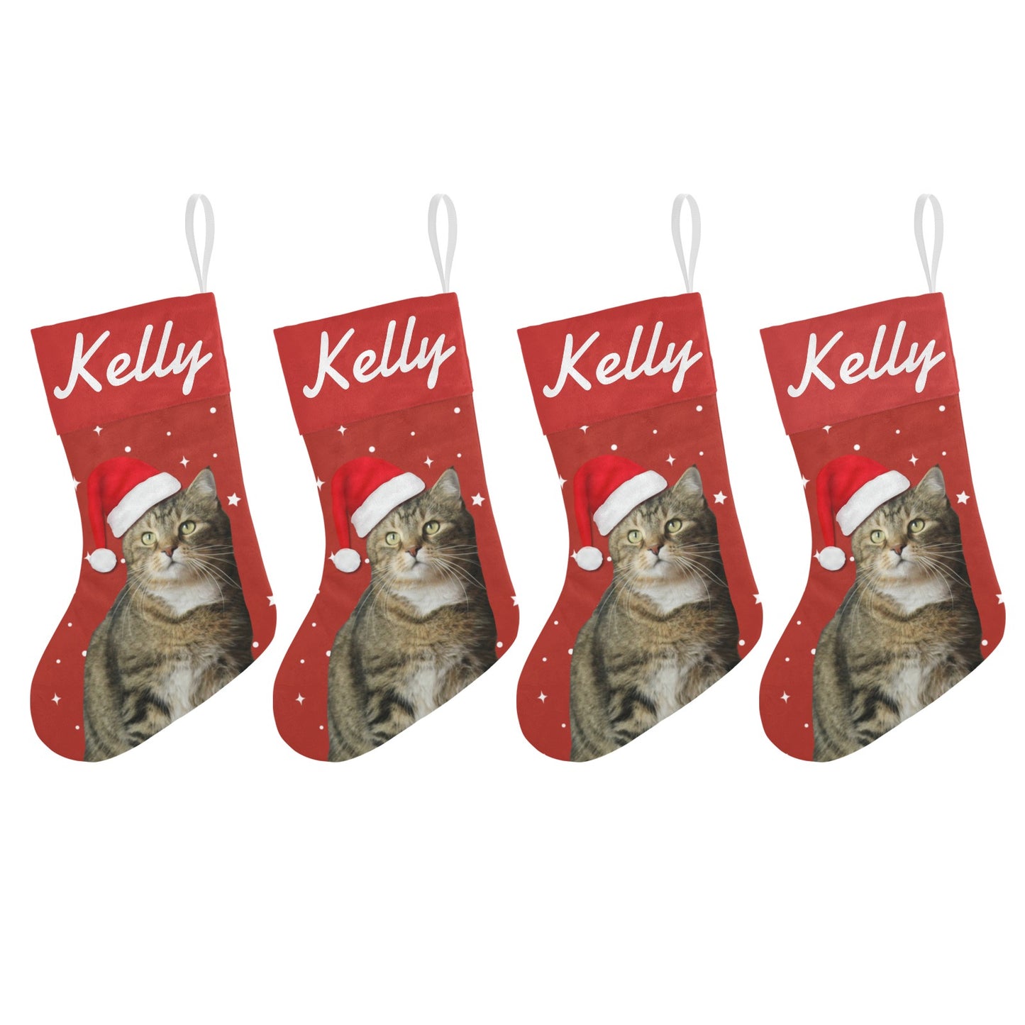Cat Red Christmas Stocking Custom Name Santa Socks Gift