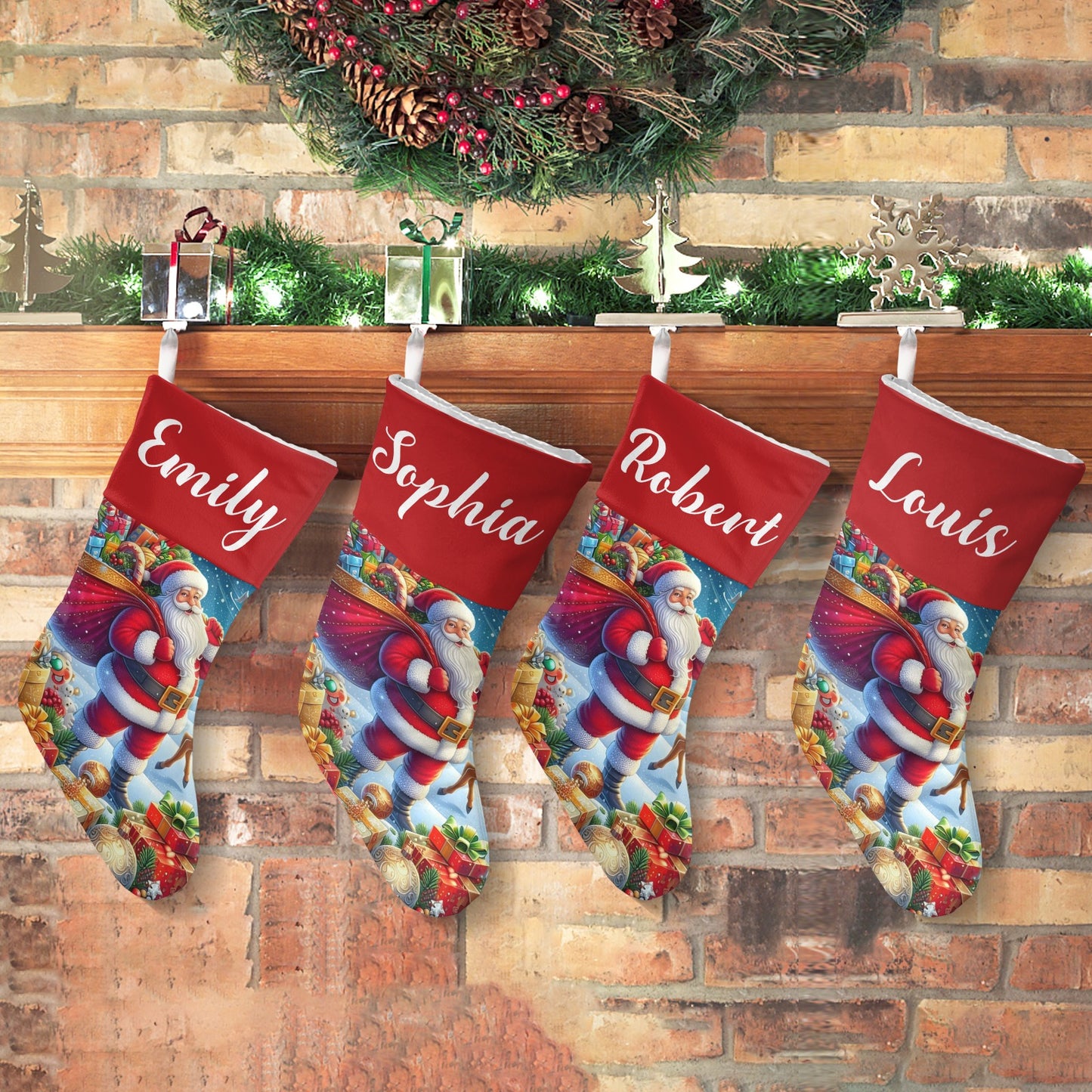 Santa Claus Christmas Stocking Custom Name Christmas Socks Gift