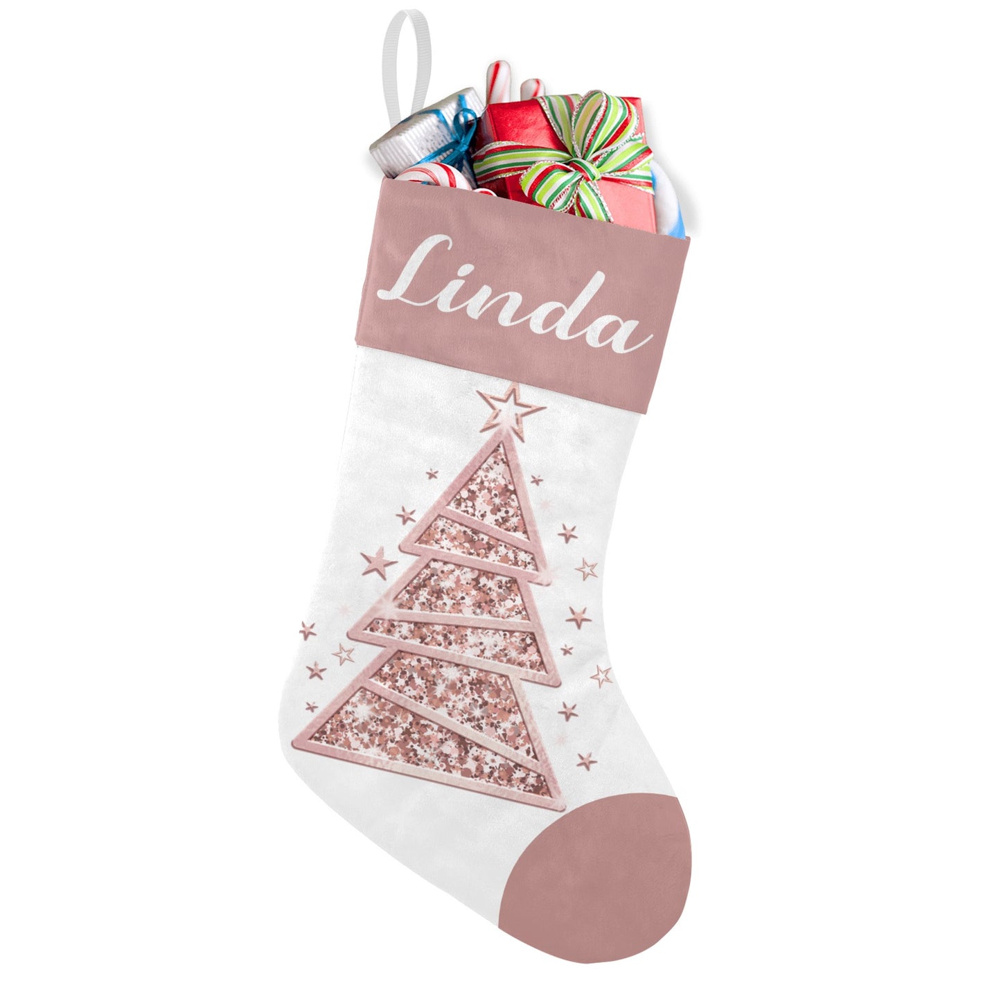 Christmas Tree Rose Gold Christmas Stocking Custom Name Christmas Socks Gift