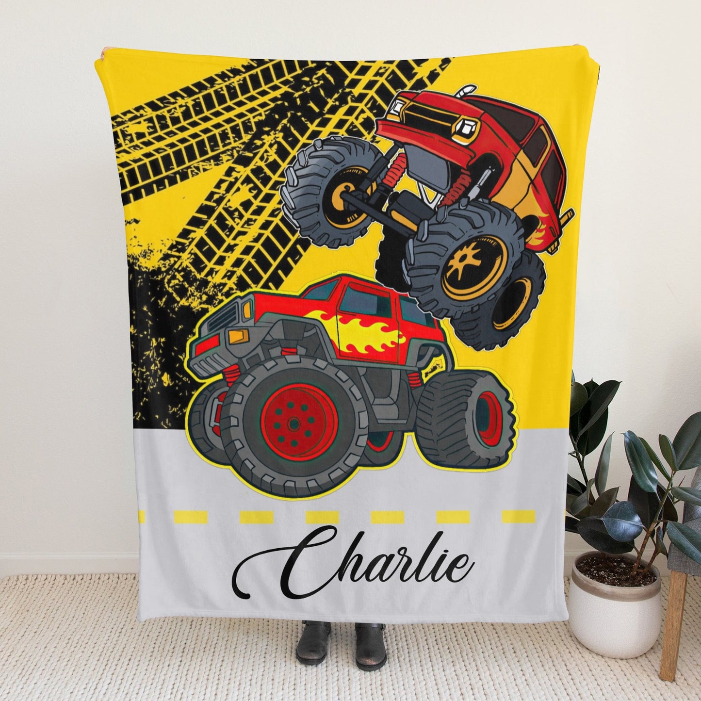 Truck Tractor Red Flannel Blanket Custom Name Blanket Gift for Men Women