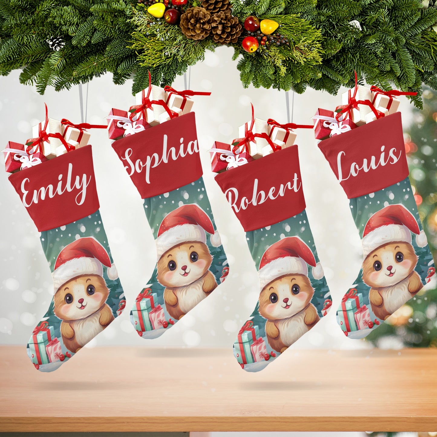 Cute Animals Christmas Stocking Custom Name Christmas Socks Gift