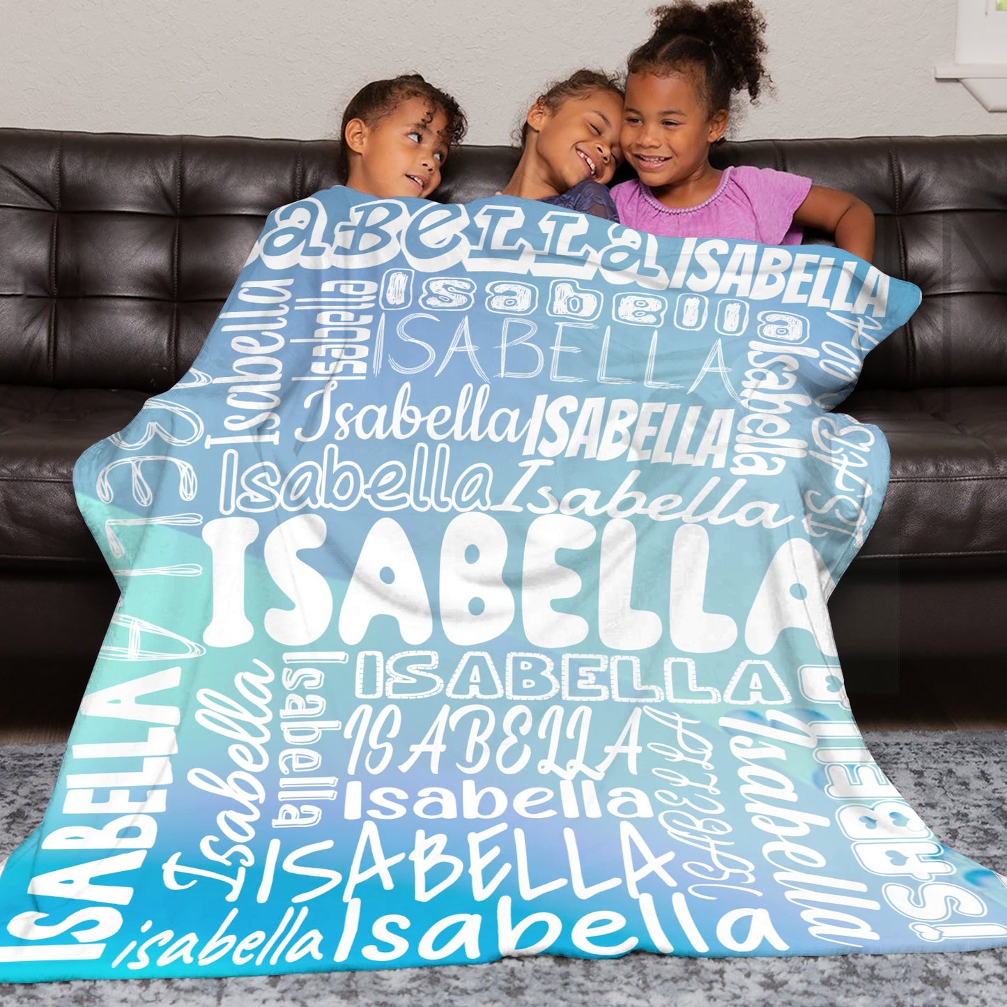 Light Blue Flannel Blanket Name Blanket Personalized Blanket for Adult Kids Flannel Customize Throw Blanket Custom