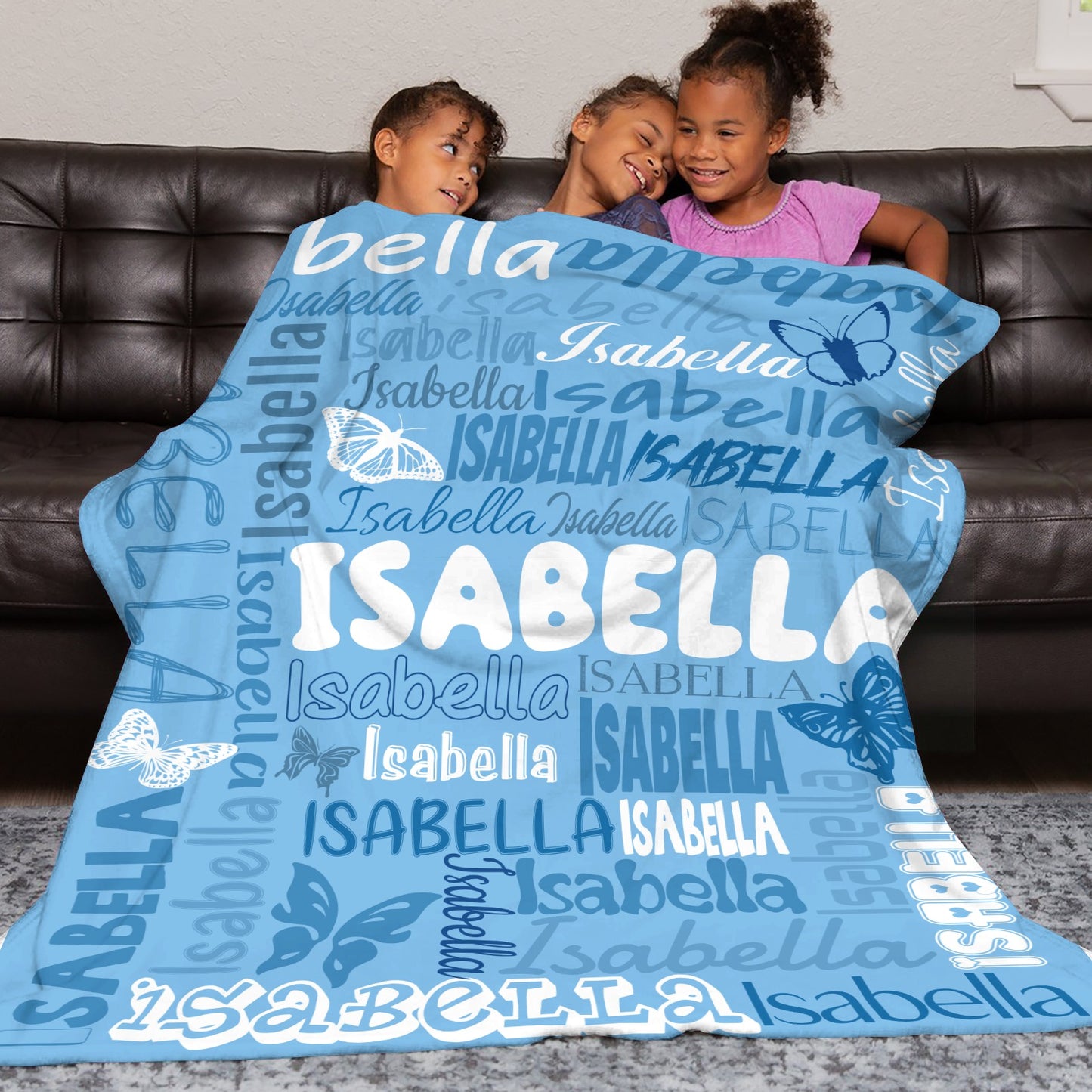 Blue Flannel Blanket Name Blanket Personalized Blanket for Adult Kids Flannel Customize Throw Blanket Custom