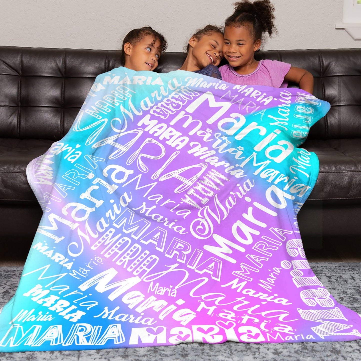 Blue Purple Flannel Blanket Name Blanket Personalized Blanket for Adult Kids Flannel Customize Throw Blanket Custom
