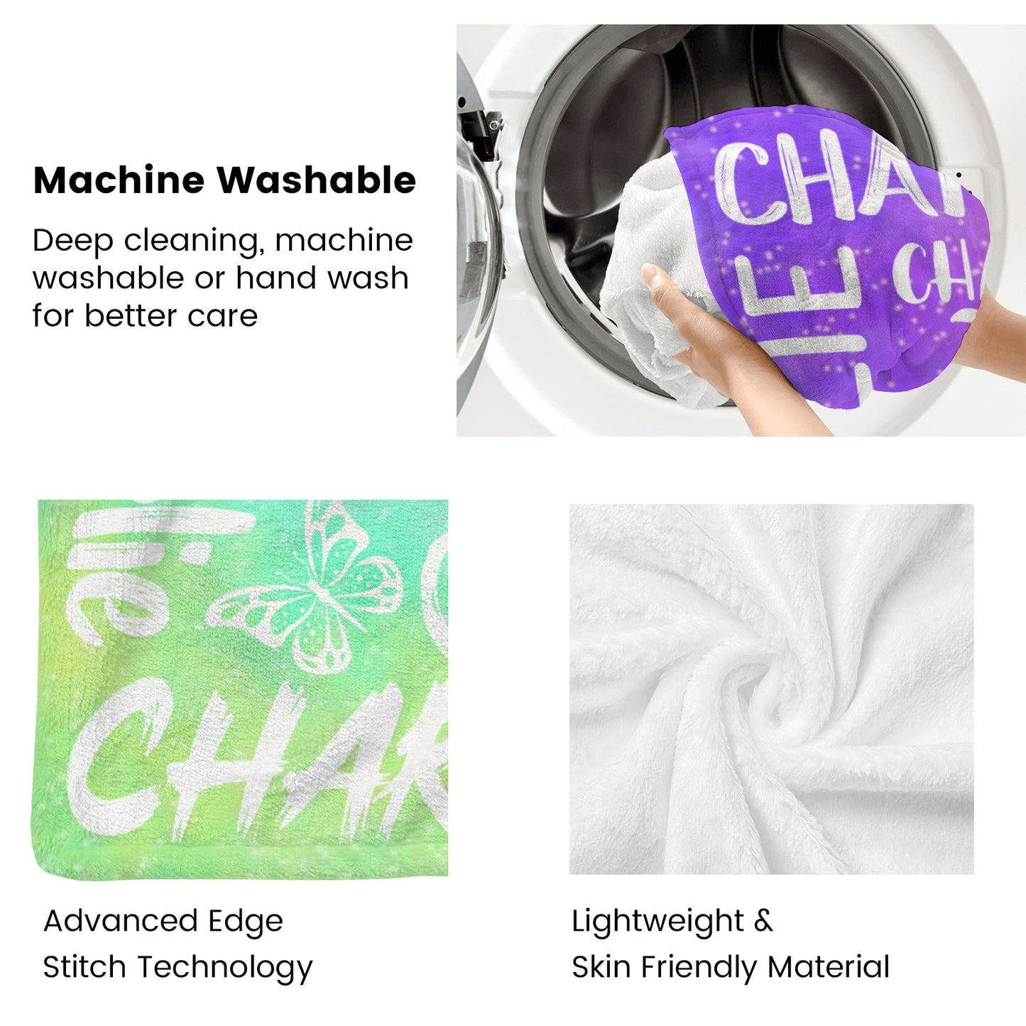 Pink Green Purple Flannel Blanket Custom Name Blanket Gift for Men Women