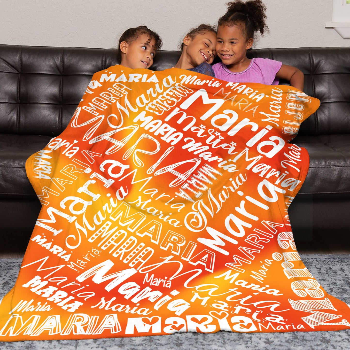 Orange Flannel Blanket Name Blanket Personalized Blanket for Adult Kids Flannel Customize Throw Blanket Custom