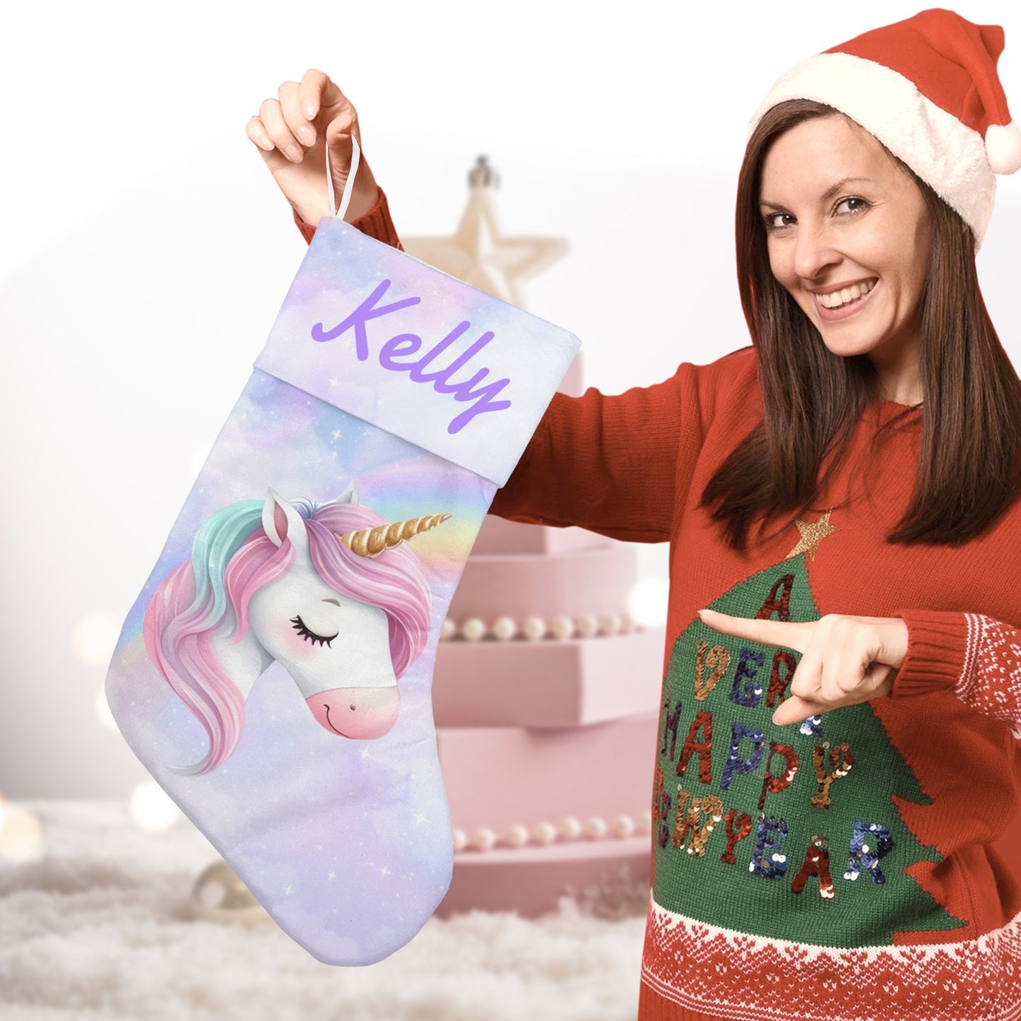 Unicorn Christmas Stocking Custom Name Santa Socks Gift