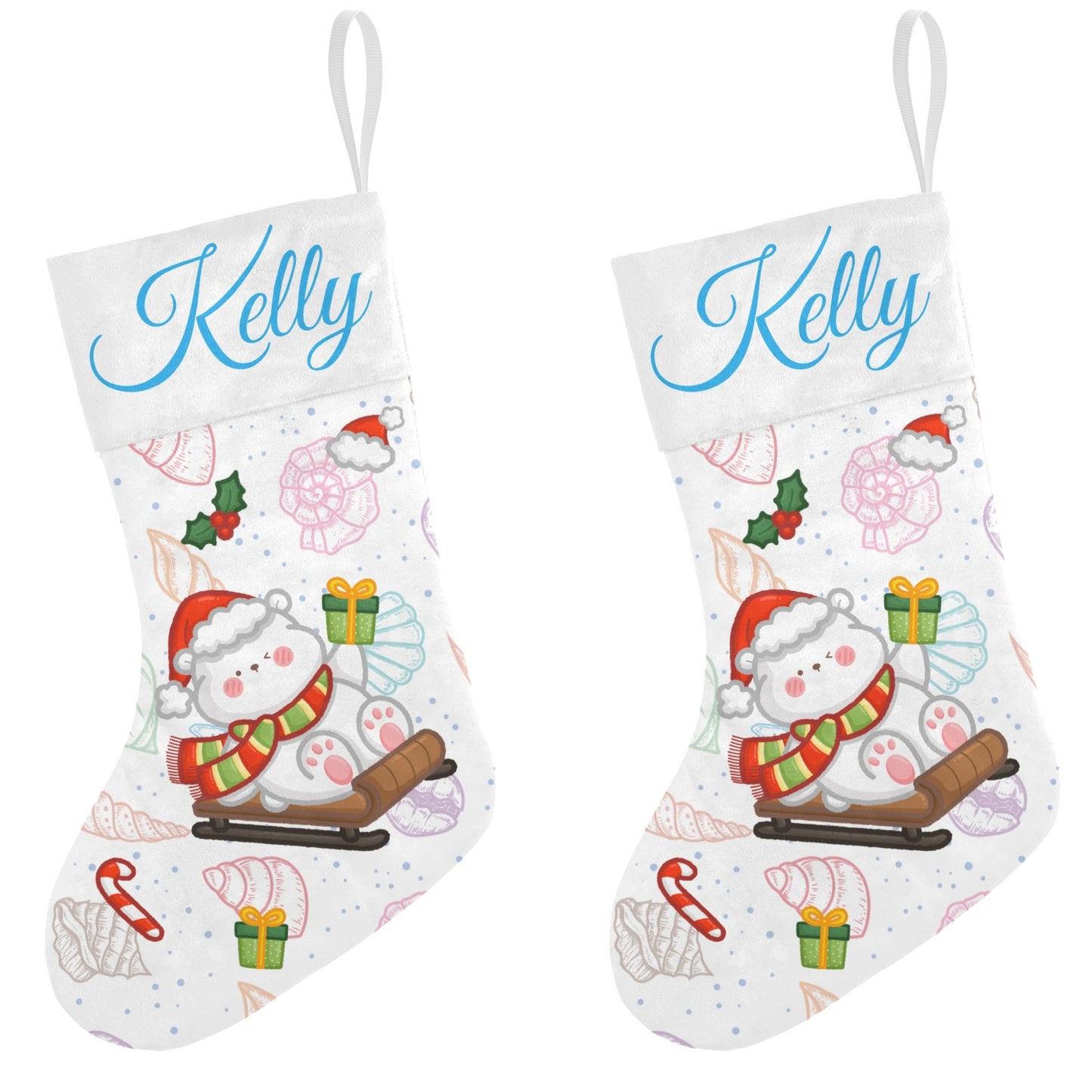 Polar Bear Christmas Stocking Custom Name Santa Socks Gift