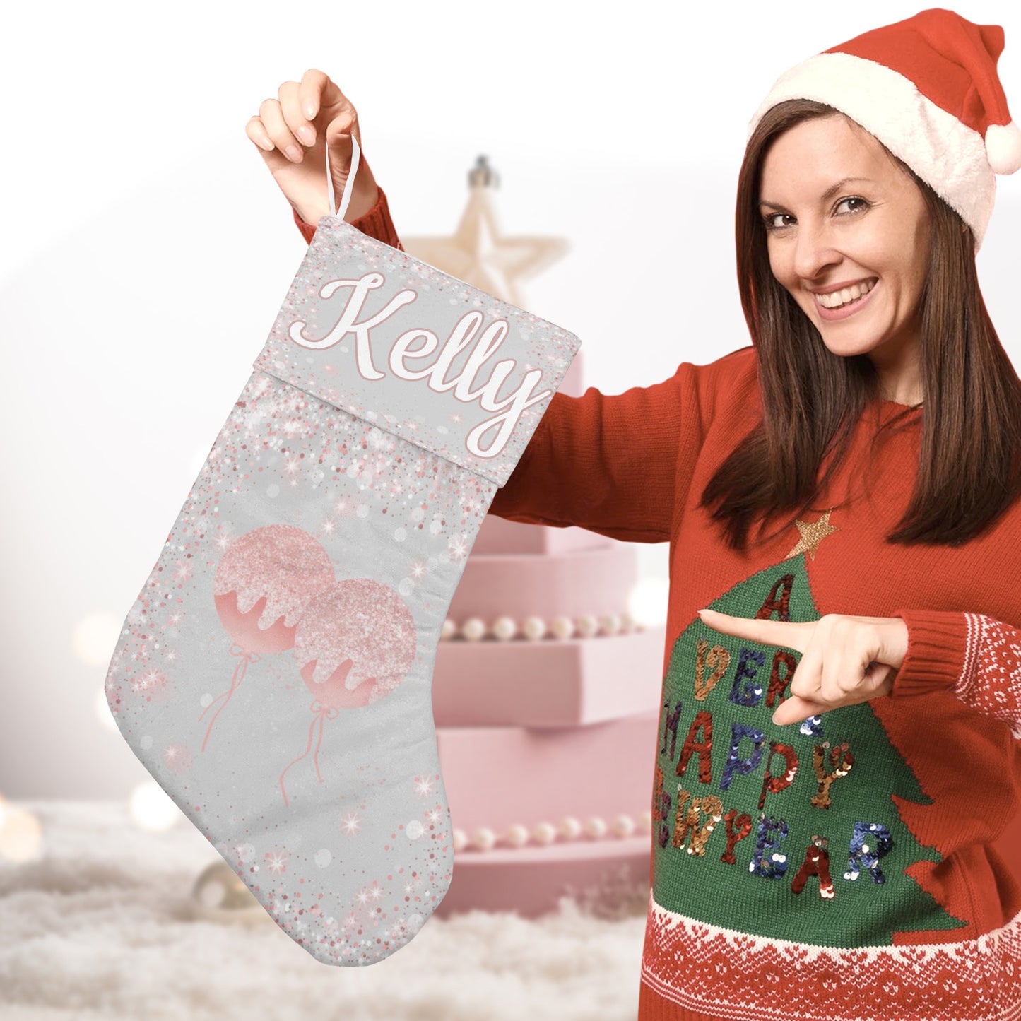 Sequin Christmas Stocking Custom Name Santa Socks Gift