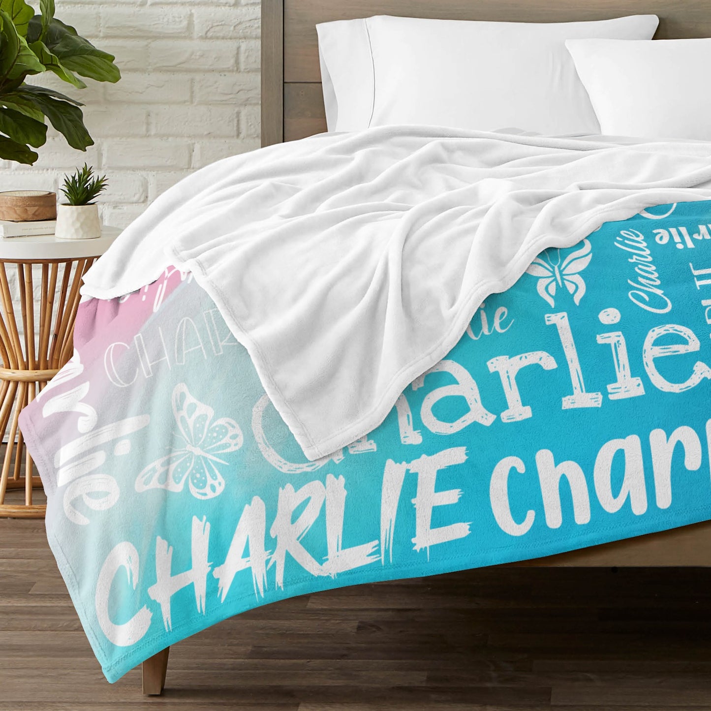 Pink Blue Flannel Blanket Custom Name Blanket Gift for Men Women