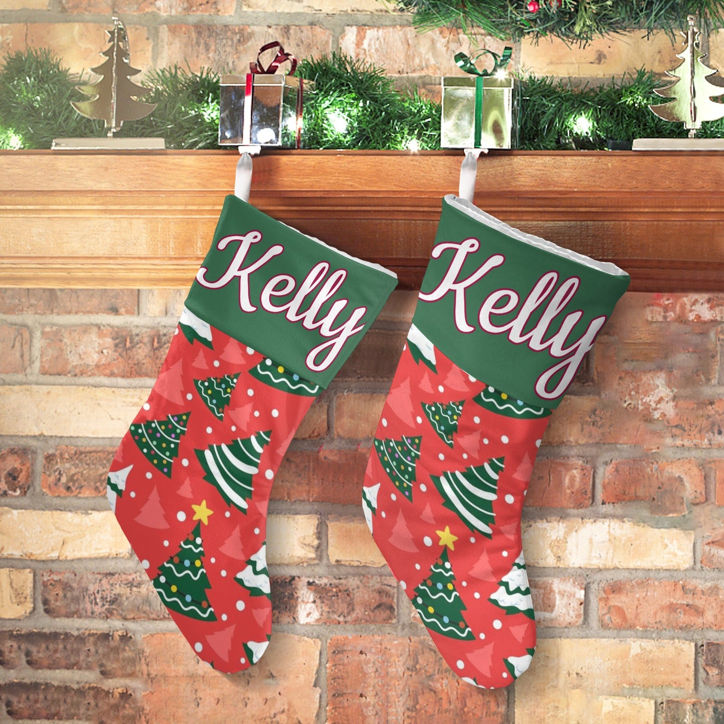 Christmas Tree Red Christmas Stocking Custom Name Santa Socks Gift