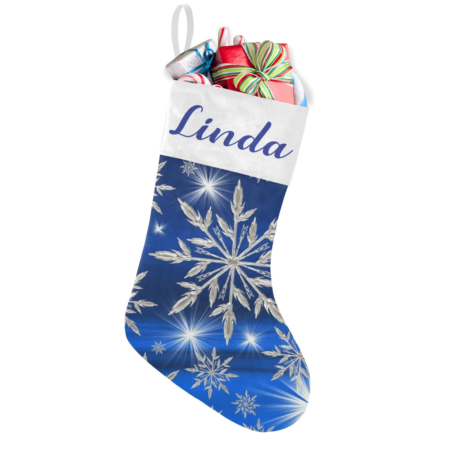 Blue Snowflakes Christmas Stocking Custom Name Christmas Socks Gift