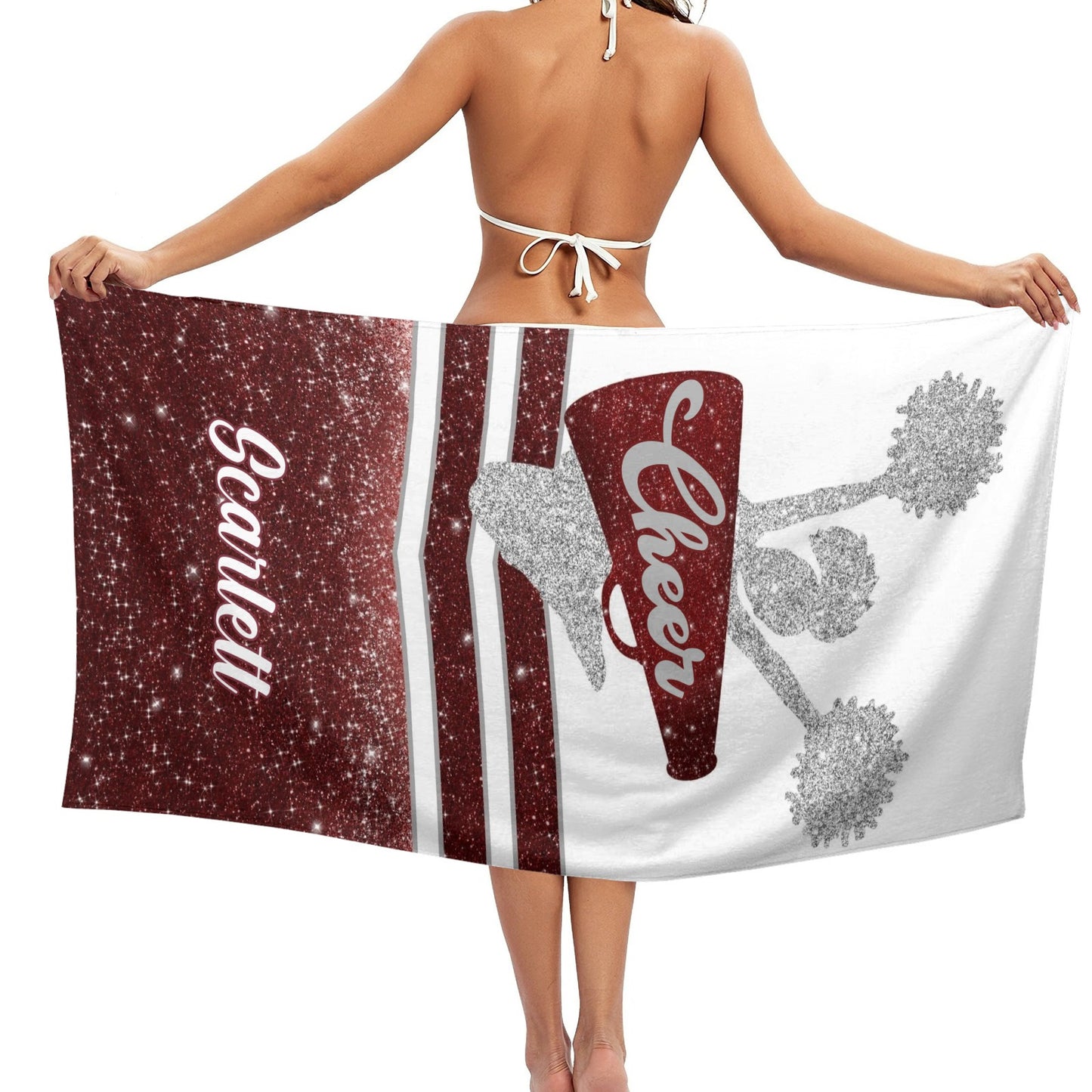 Red Cheer Beach Towel Custom Cotton/Poly Blend Pool Towel - Blue - Personalize with Your Name - Standard Size