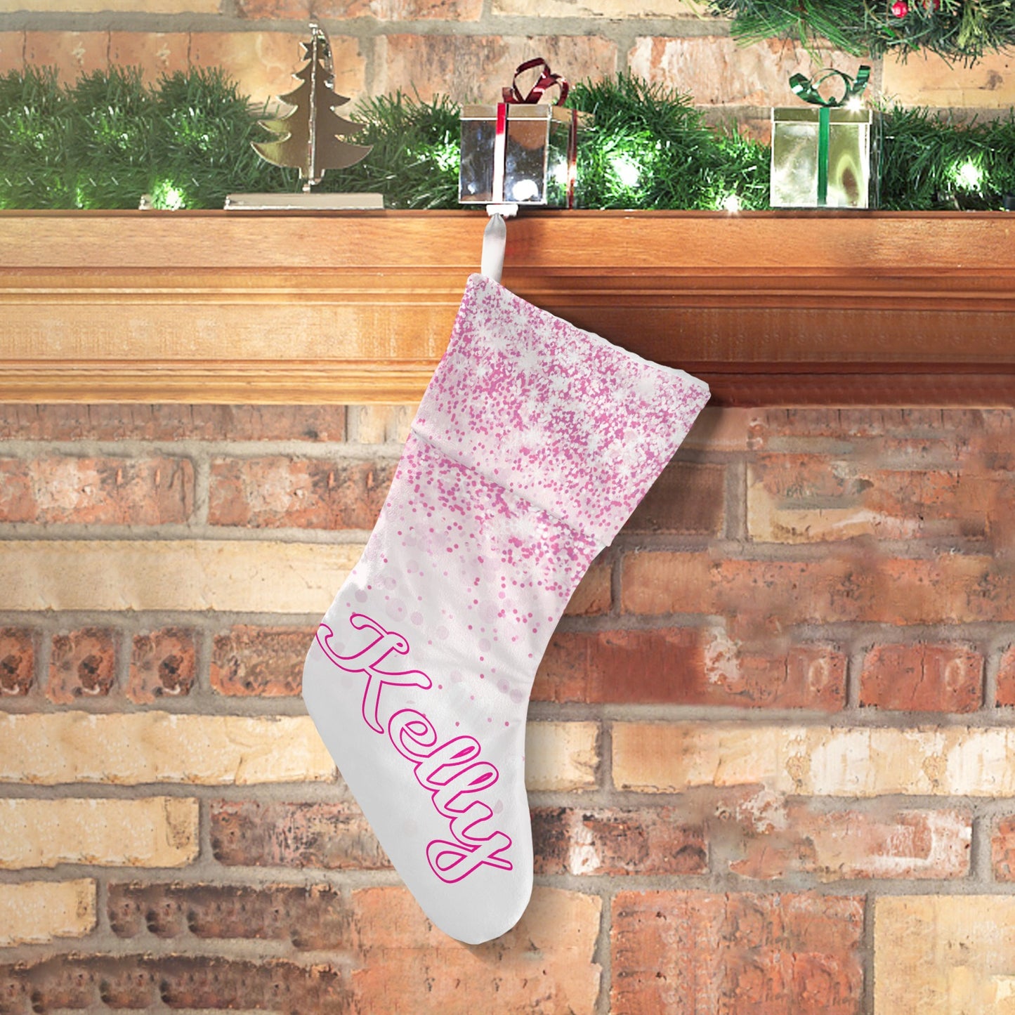 Pink Christmas Stocking Custom Name Santa Socks Gift