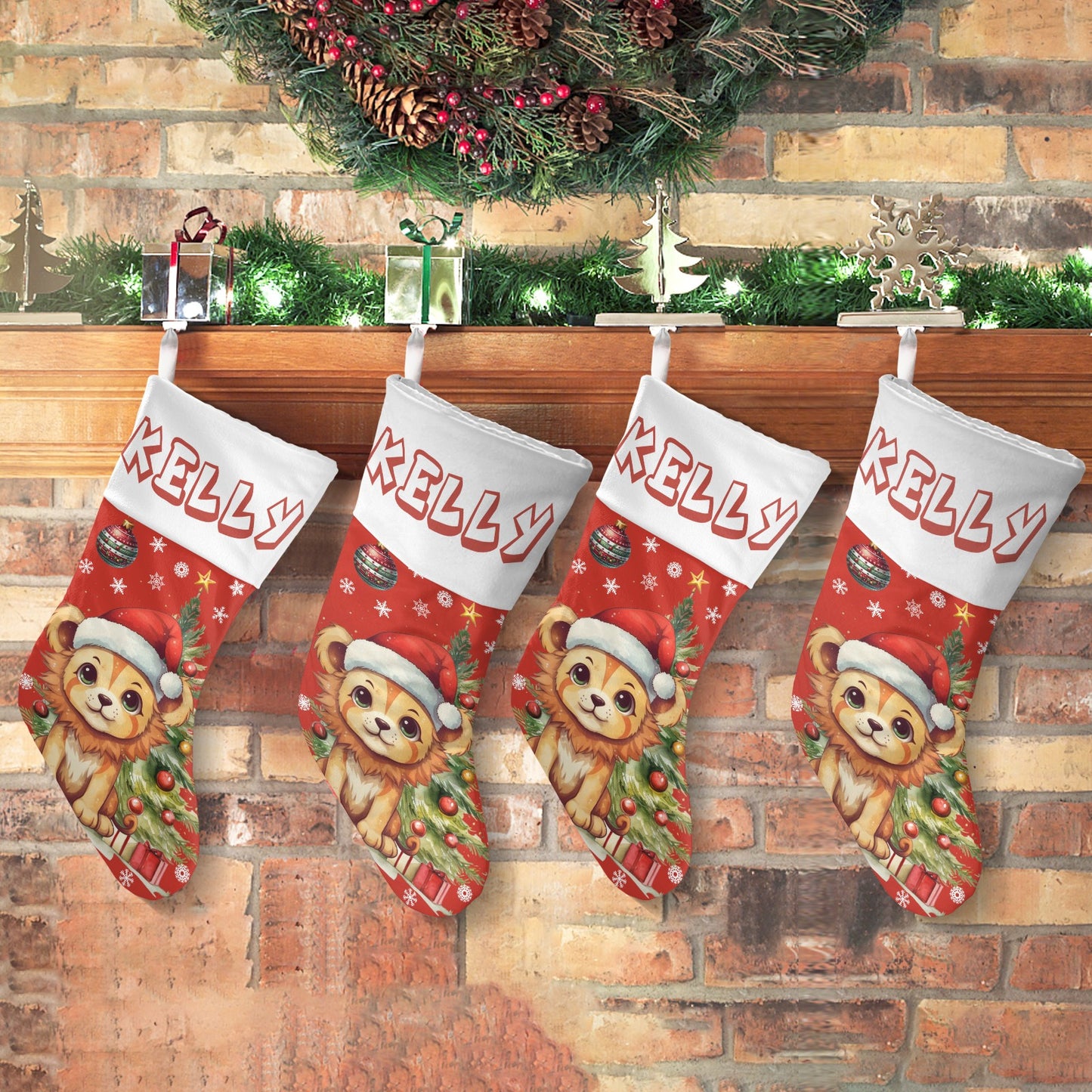 Christmas Lion Christmas Stocking Custom Name Santa Socks Gift