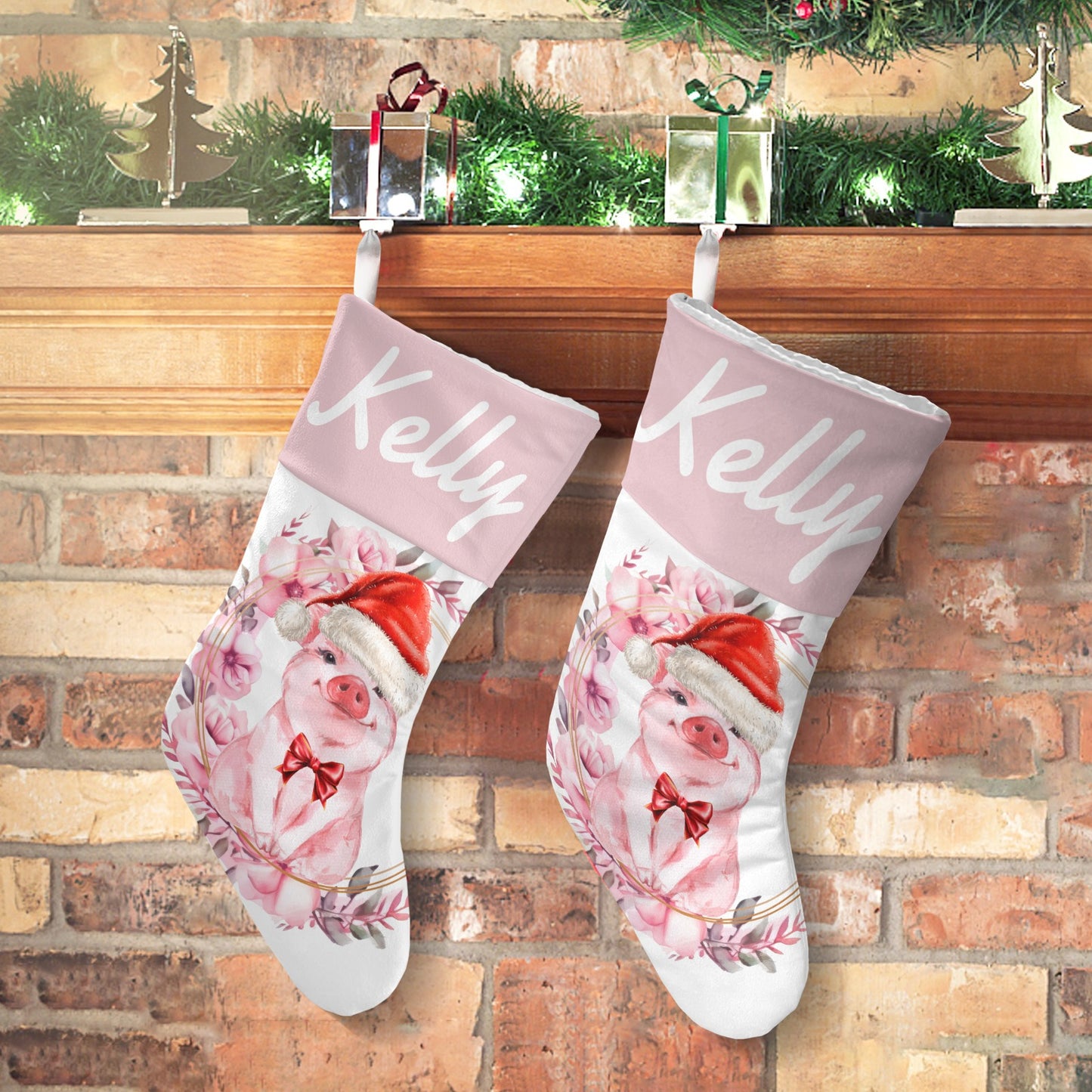 Pig Pink Christmas Stocking Custom Name Santa Socks Gift