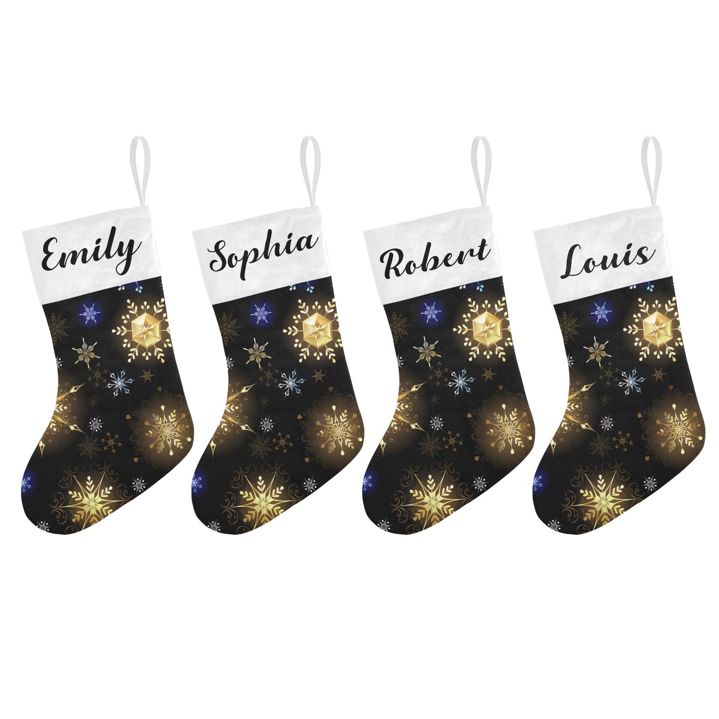 Snowflakes Black Christmas Stocking Custom Name Christmas Socks Gift