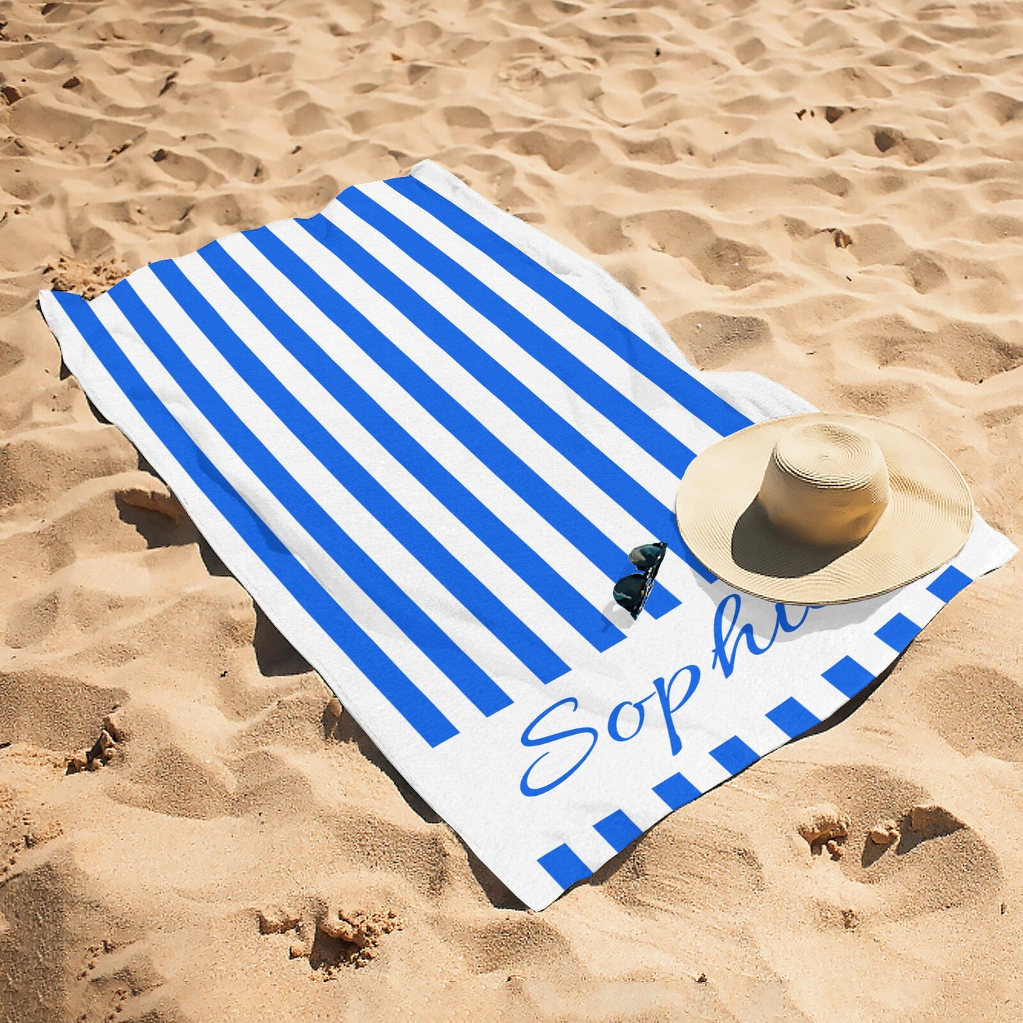 Stripe Blue Beach Towel Custom Cotton/Poly Blend Pool Towel - Blue - Personalize with Your Name - Standard Size