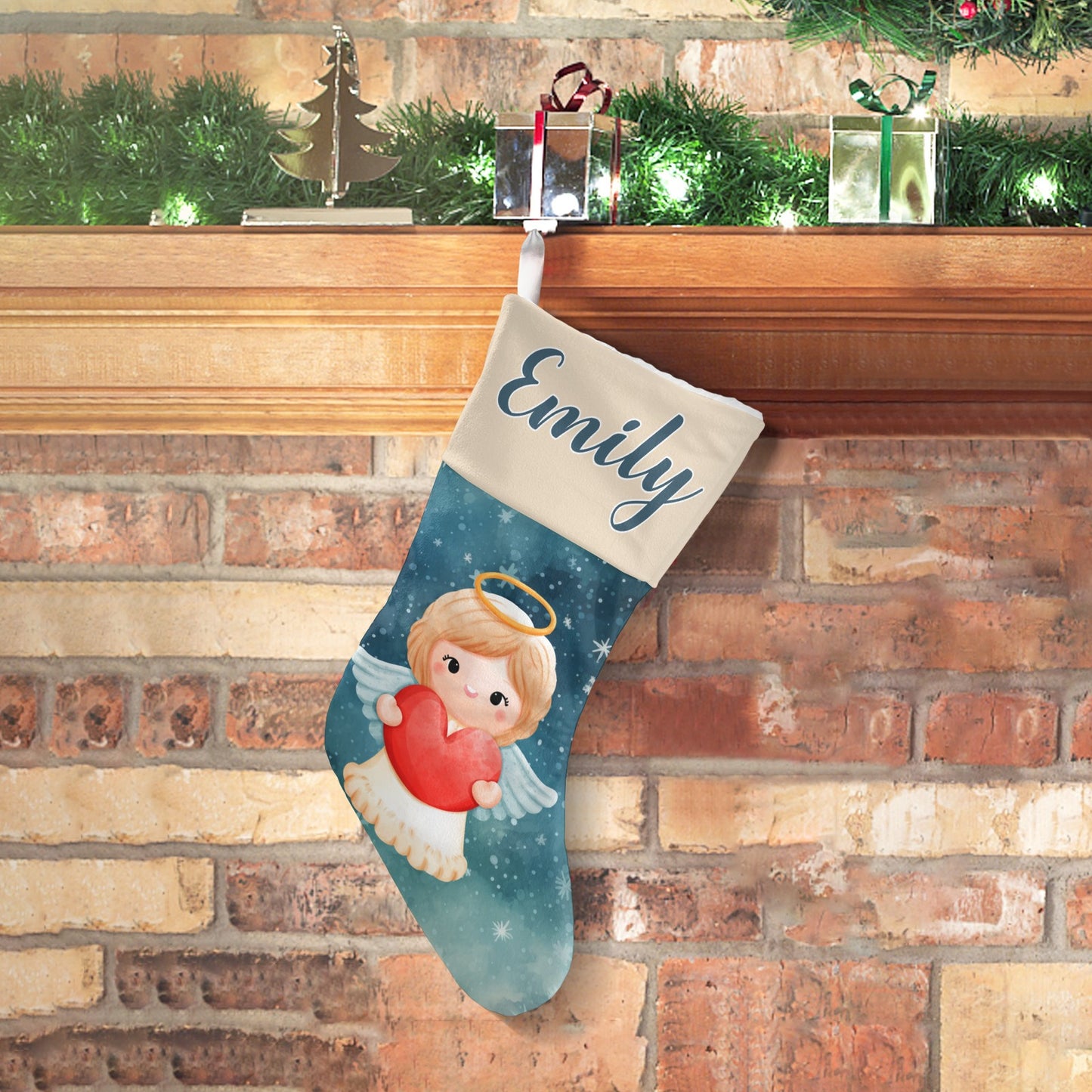 Angel Christmas Stocking Custom Name Christmas Socks Gift