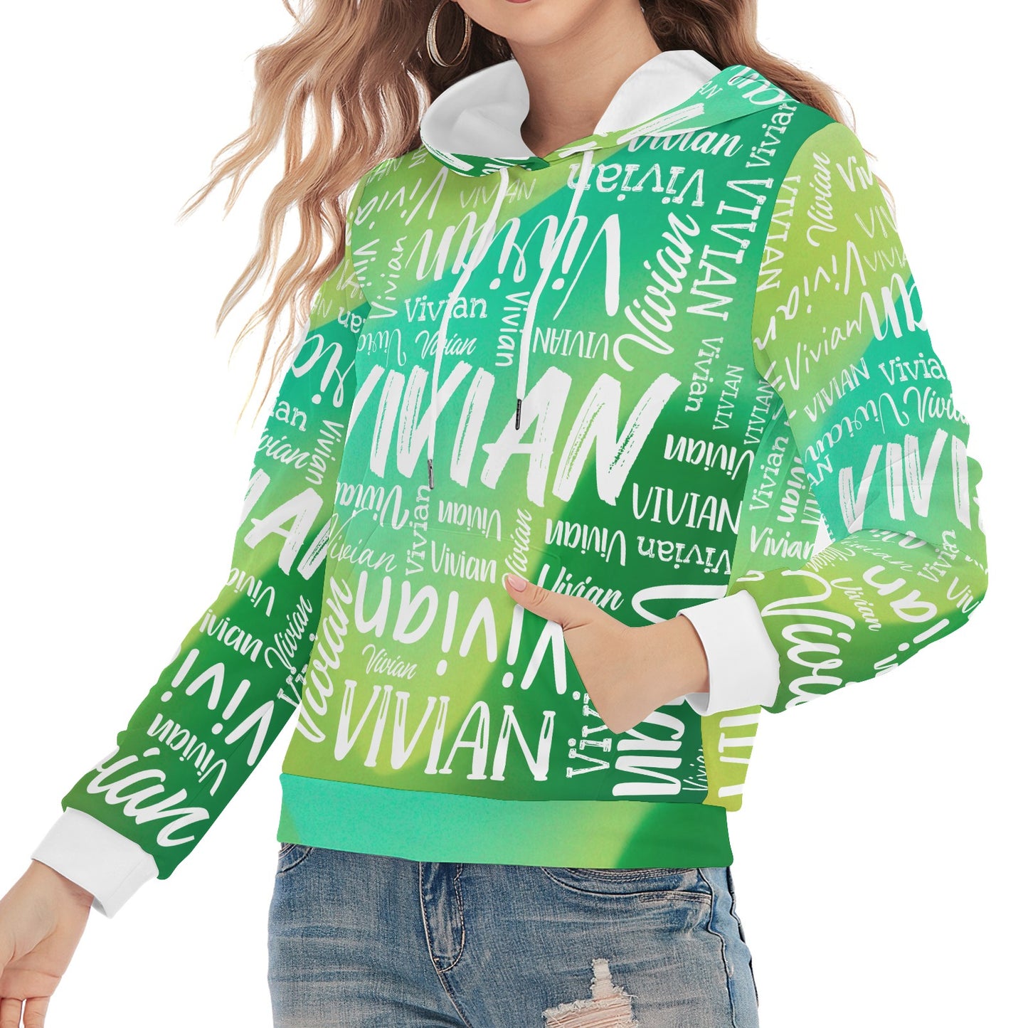 Green Unisex Heavy Blend Hoodie Customized Hooded Sweatshirt with Name Women and Girl