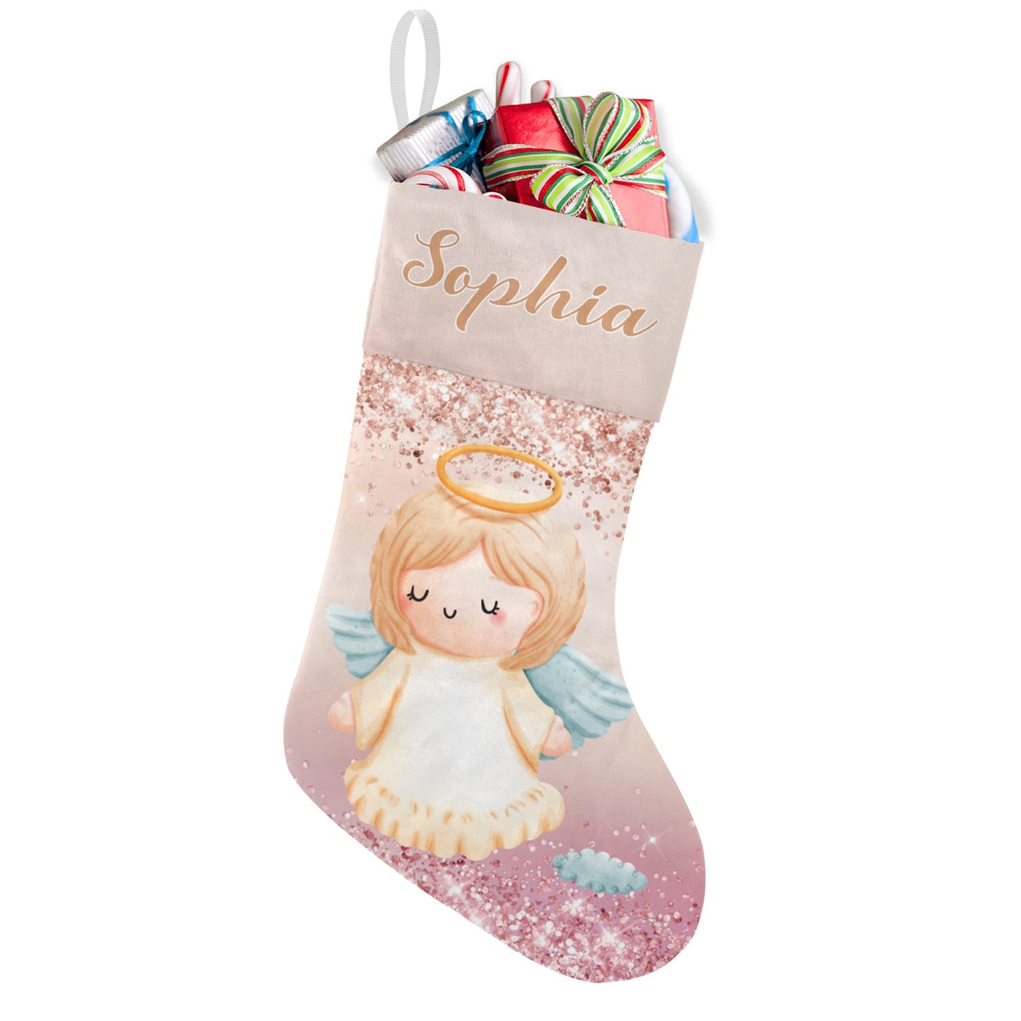 Angel Glitter Christmas Stocking Custom Name Christmas Socks Gift