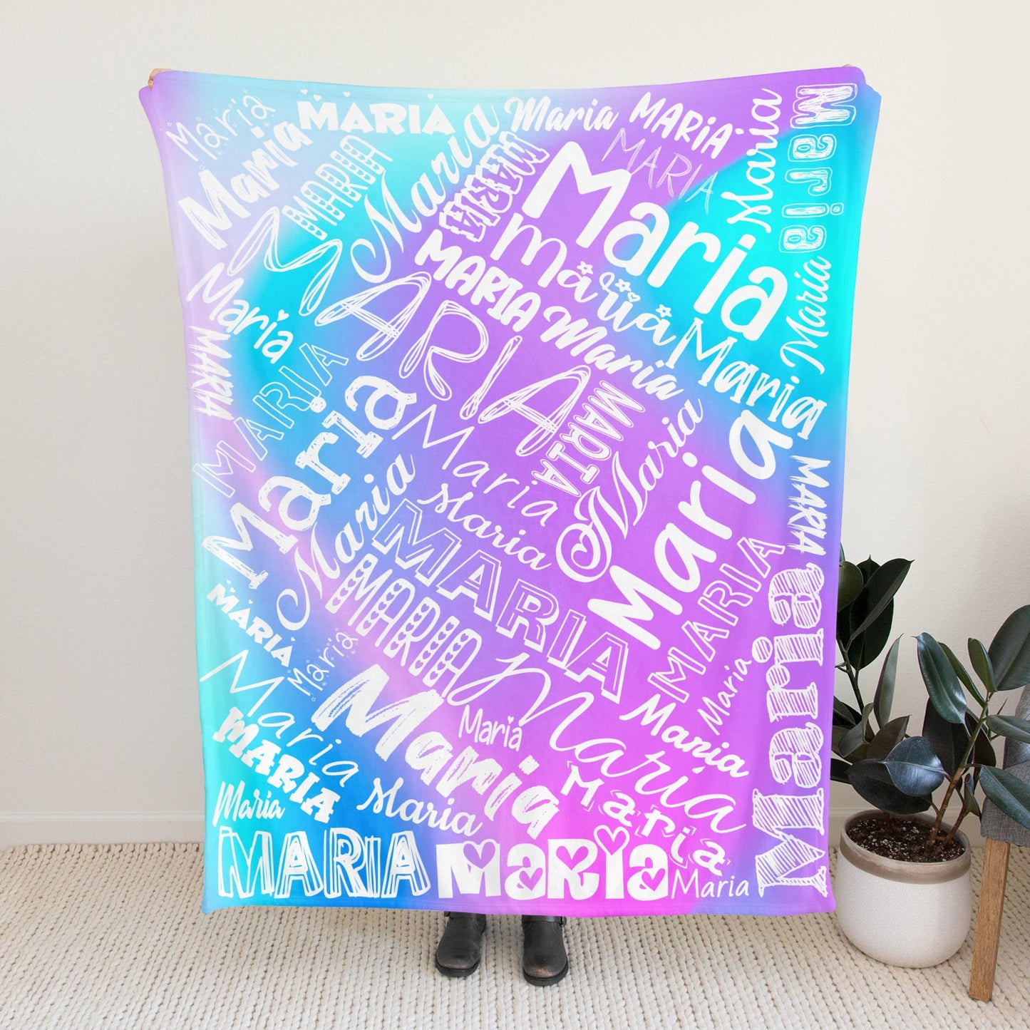 Blue Purple Flannel Blanket Name Blanket Personalized Blanket for Adult Kids Flannel Customize Throw Blanket Custom