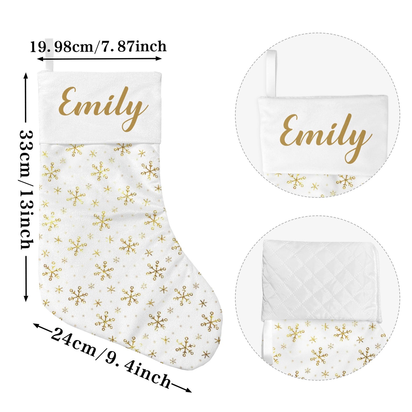Gold Snowflakes Christmas Stocking Custom Name Christmas Socks Gift