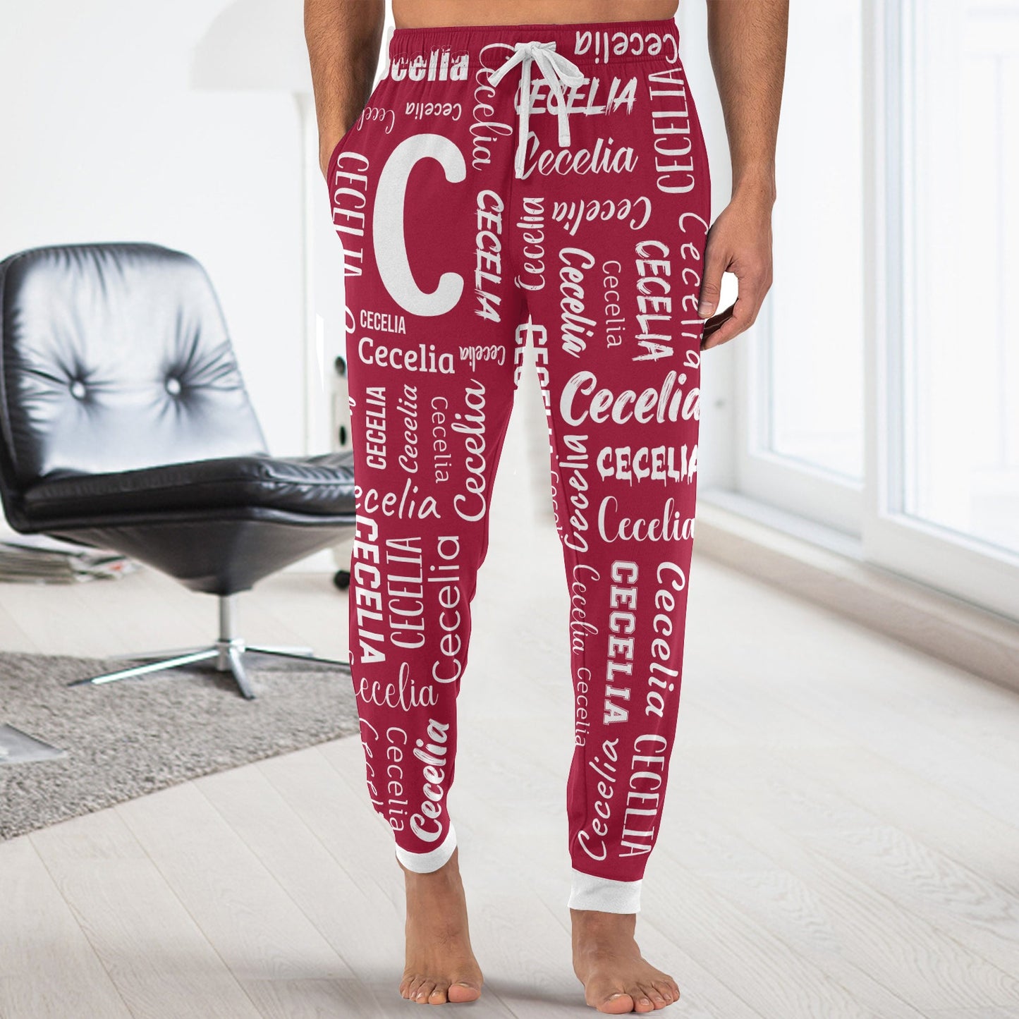 Monogram Red Men S Pajama Pants Personalized Funny Sleepwear Pants Customized Pj Trousers Gifts for Him