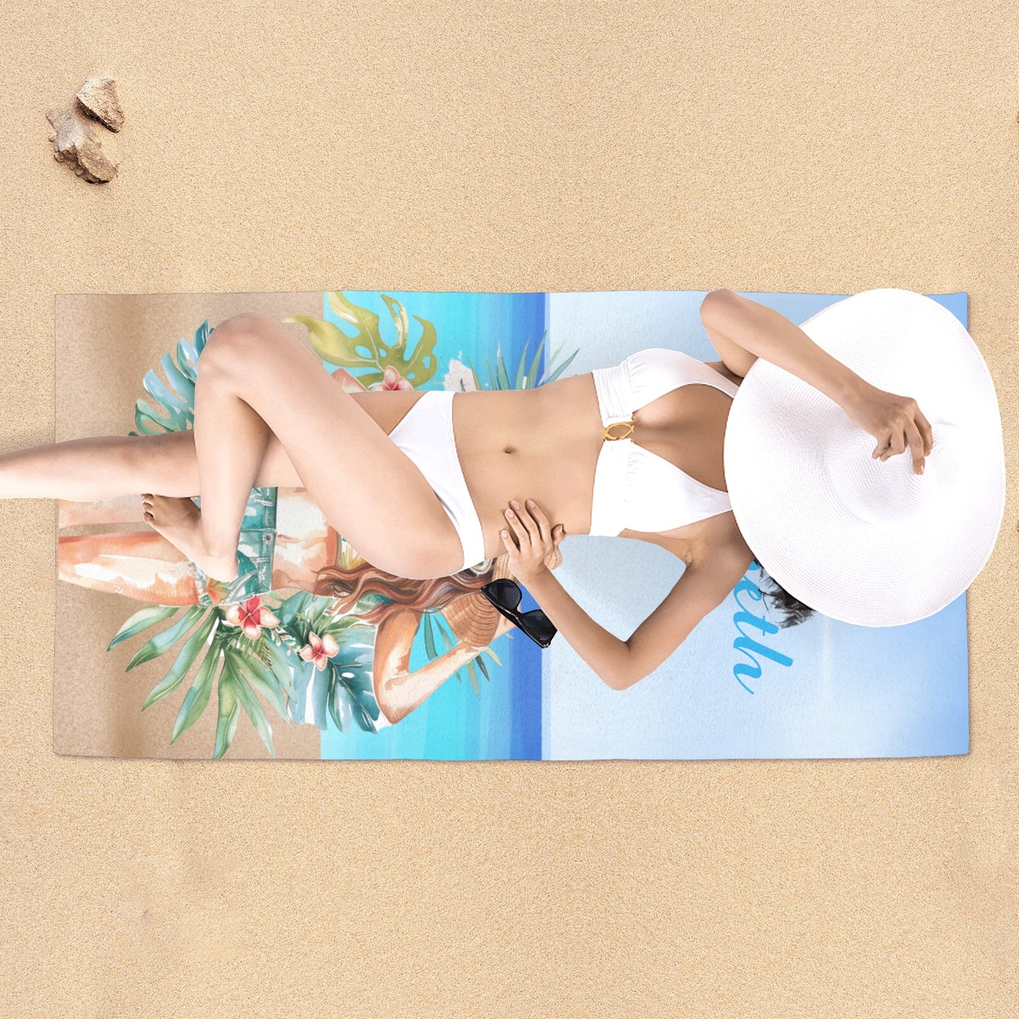 Beach Girl Beach Towel Custom Cotton/Poly Blend Pool Towel - Blue - Personalize with Your Name - Standard Size