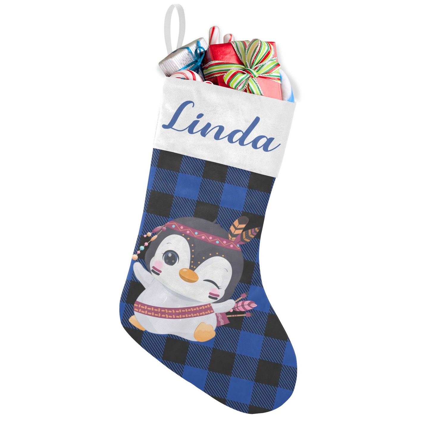 Blue Buffalo Penguin Christmas Stocking Custom Name Christmas Socks Gift