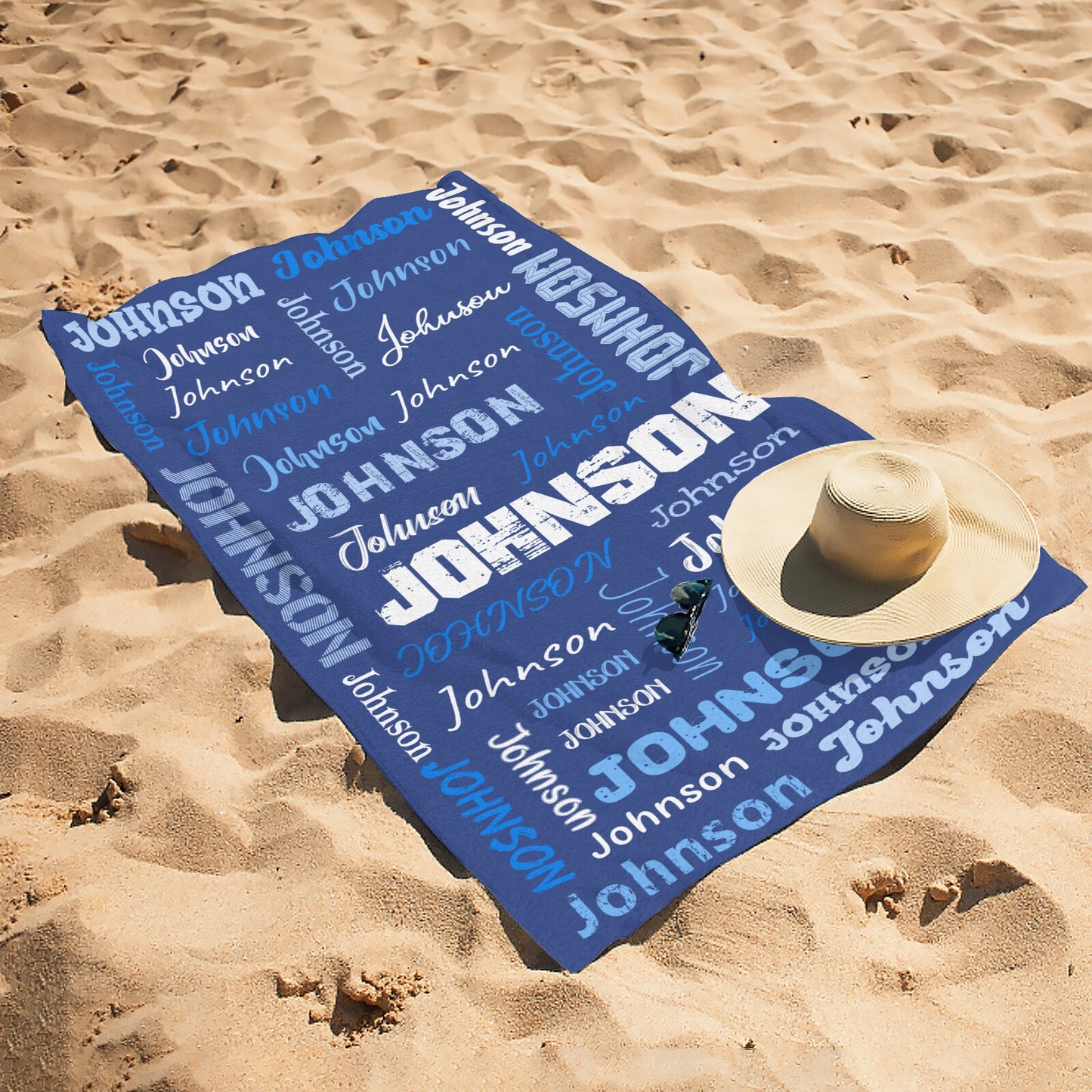 Blue Beach Towel Custom Cotton/Poly Blend Pool Towel - Blue - Personalize with Your Name - Standard Size