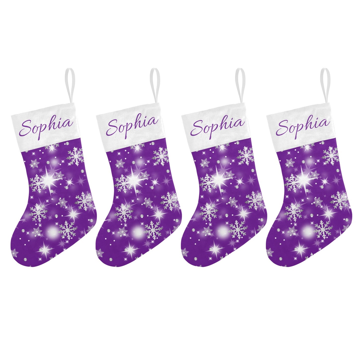 Snow flake purple Christmas Stocking Custom Name Santa Socks Gift