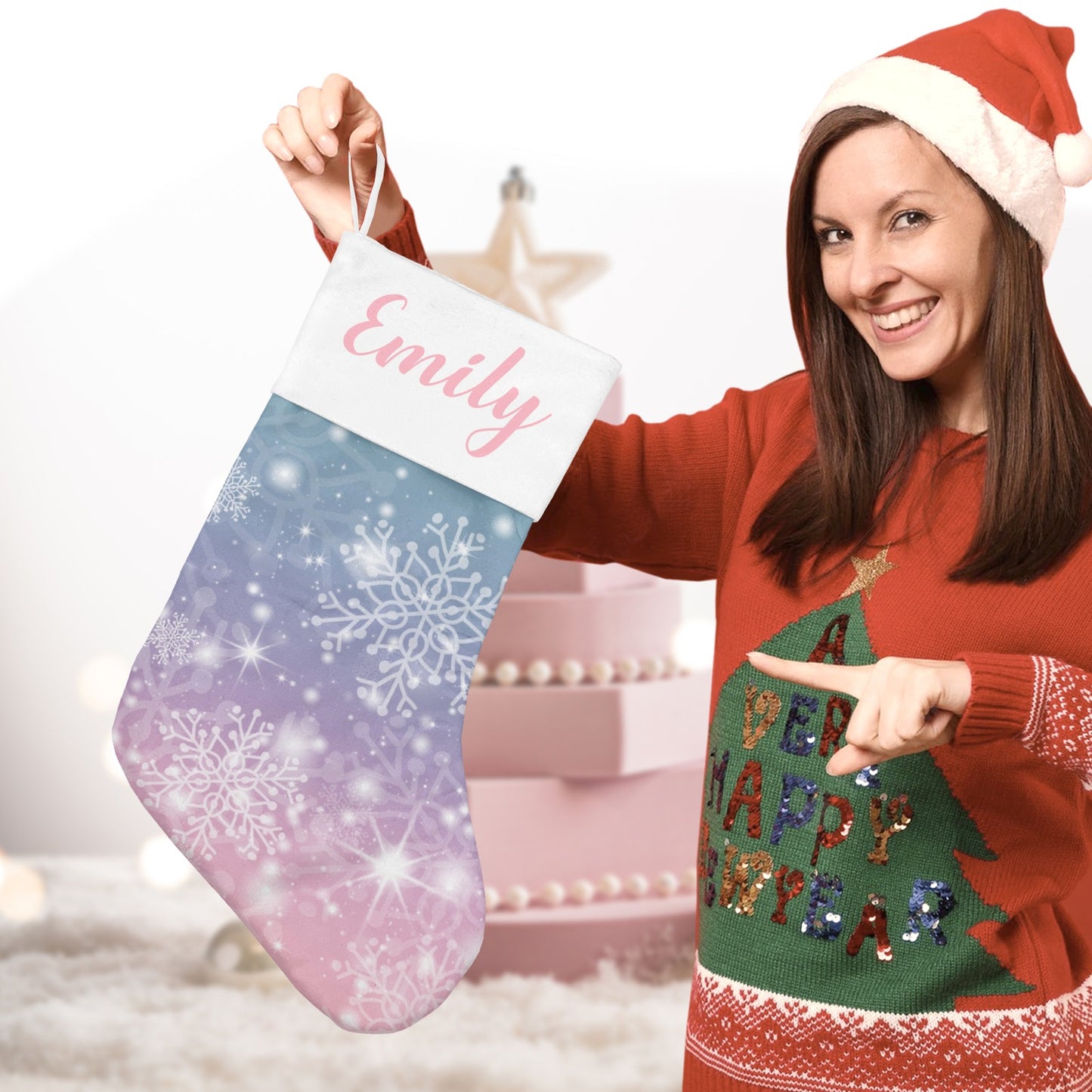 Snowflakes Christmas Stocking Custom Name Christmas Socks Gift