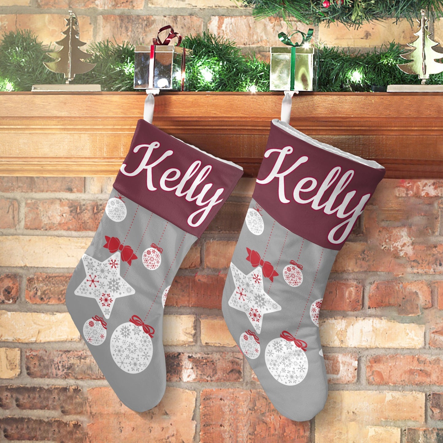 Pentagram Snowflake Christmas Stocking Custom Name Santa Socks Gift