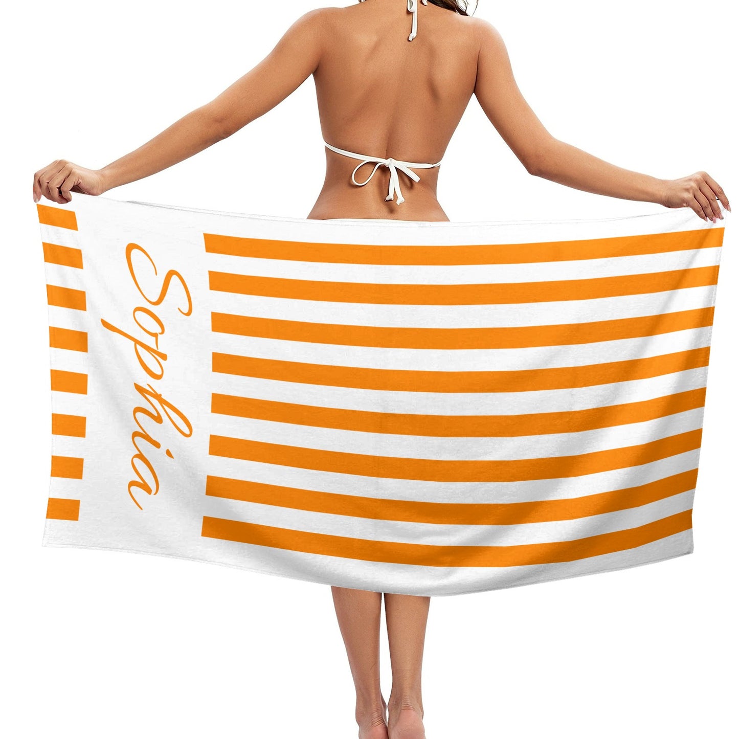 Orange Stripe Beach Towel Custom Cotton/Poly Blend Pool Towel - Blue - Personalize with Your Name - Standard Size