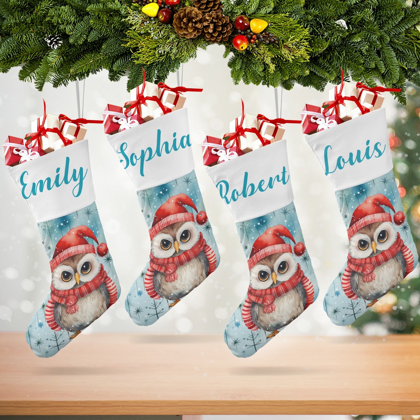 Owl Christmas Stocking Custom Name Christmas Socks Gift